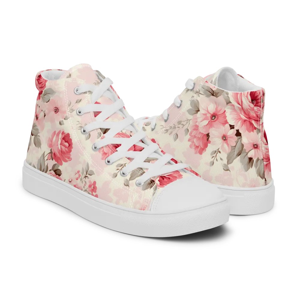 Women's Pink Floral High Top Canvas Shoes product image (1)