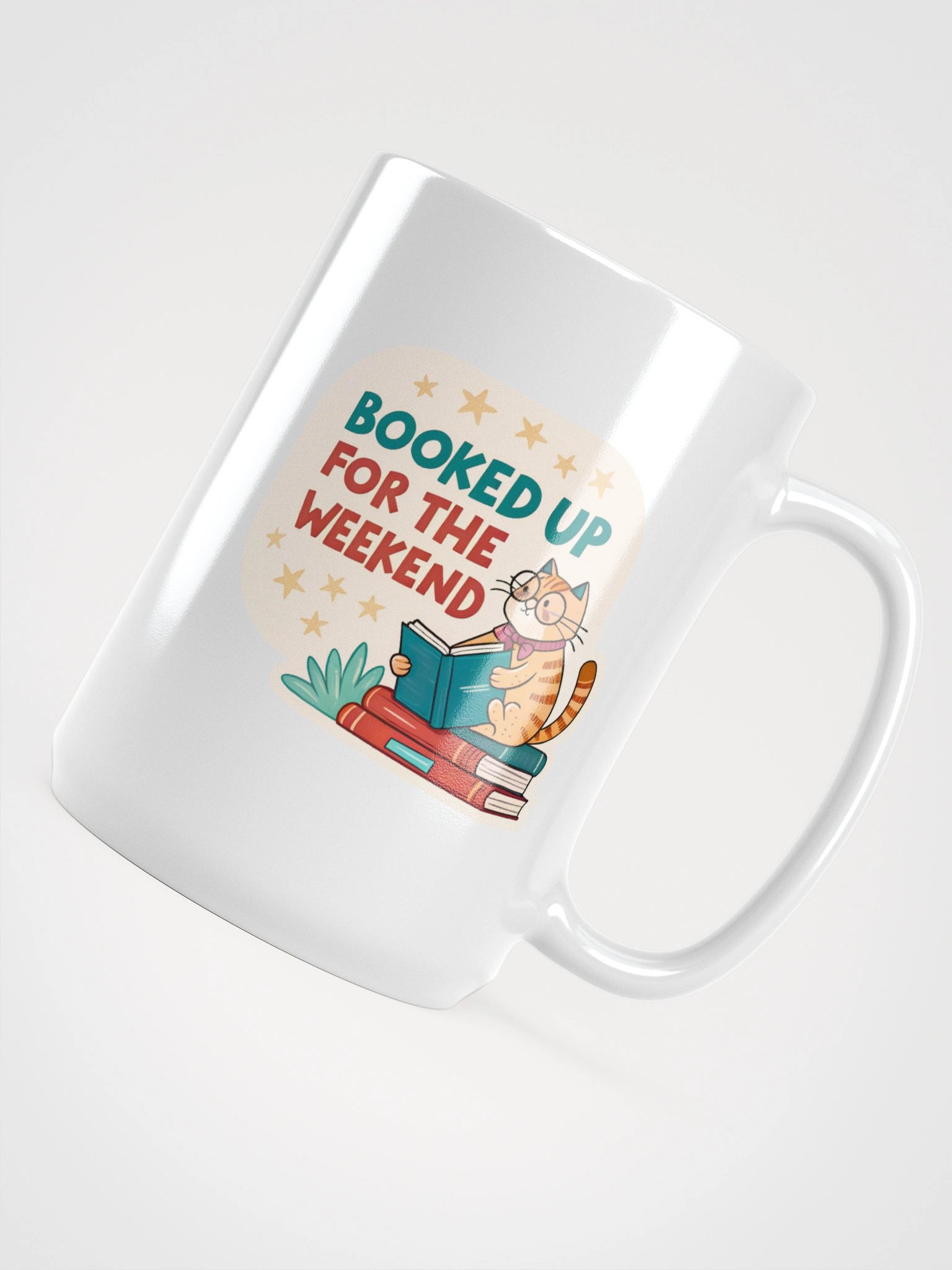 Bookworm Cat White Glossy Mug product image (4)