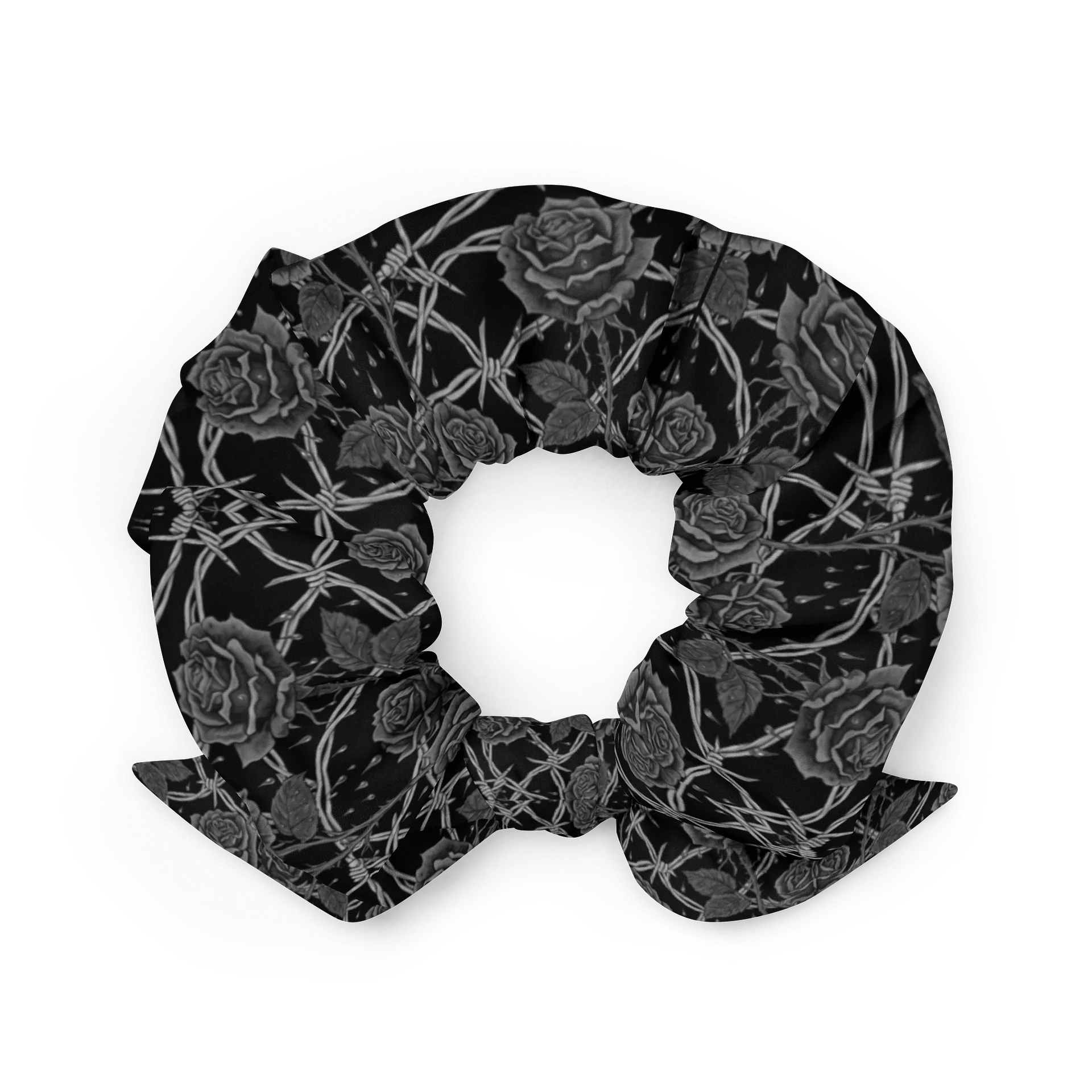 Grayscale Barbed Wire & Roses Scrunchie product image (2)