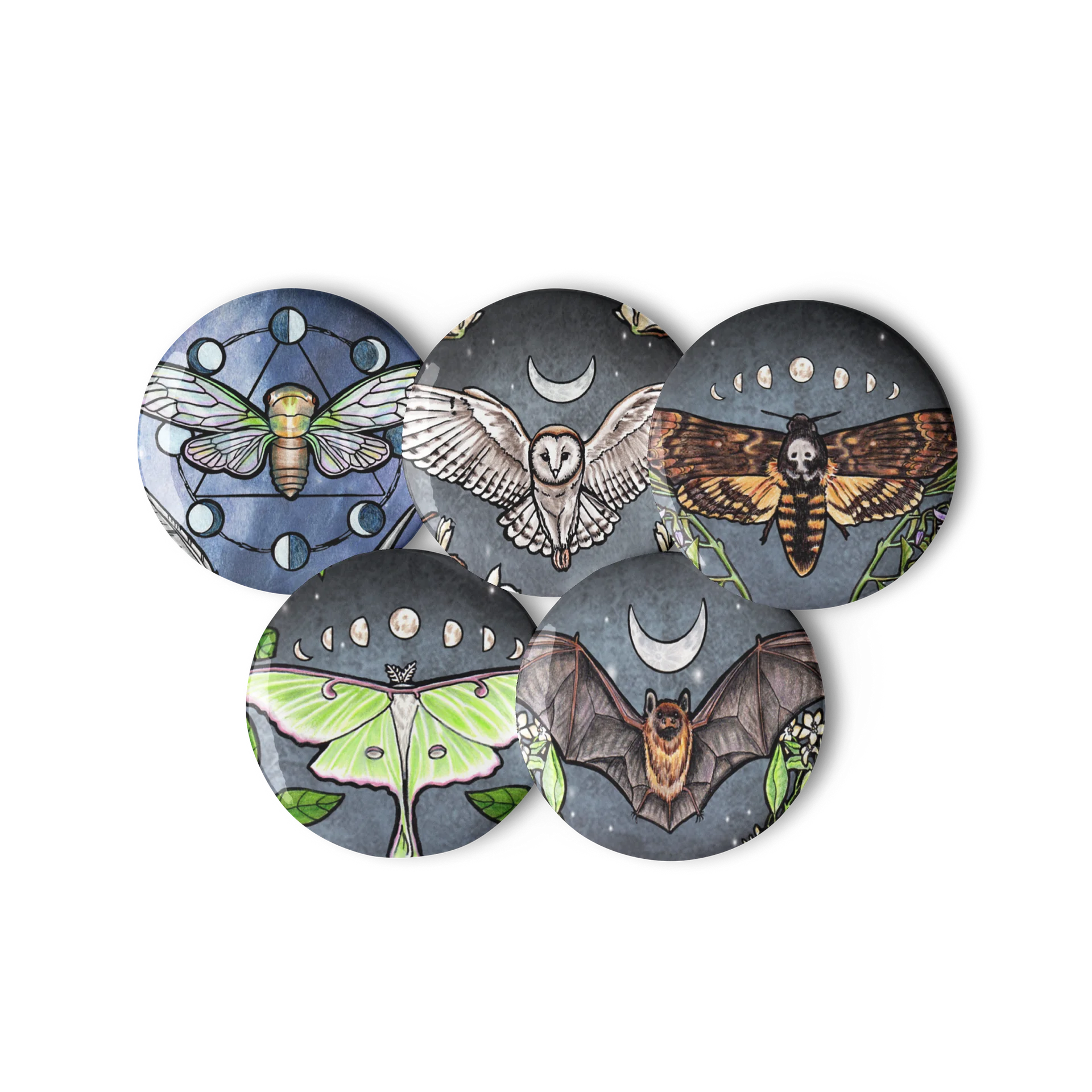 Mini Button Badge Collection, Fly by Night Creatures product image (2)