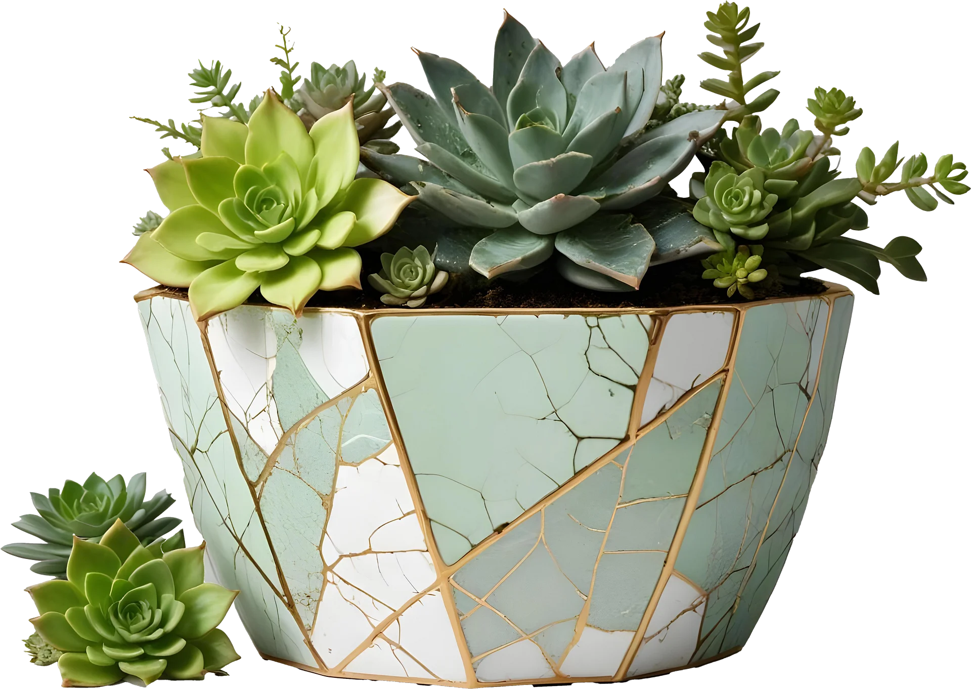 Kintsugi Harmony – Faceted Succulent Planter PNG product image (1)