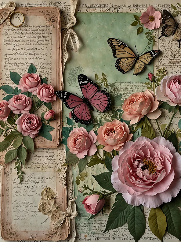 Set of 8 Antique Book Pages with Garden Roses No.R245 product image (7)