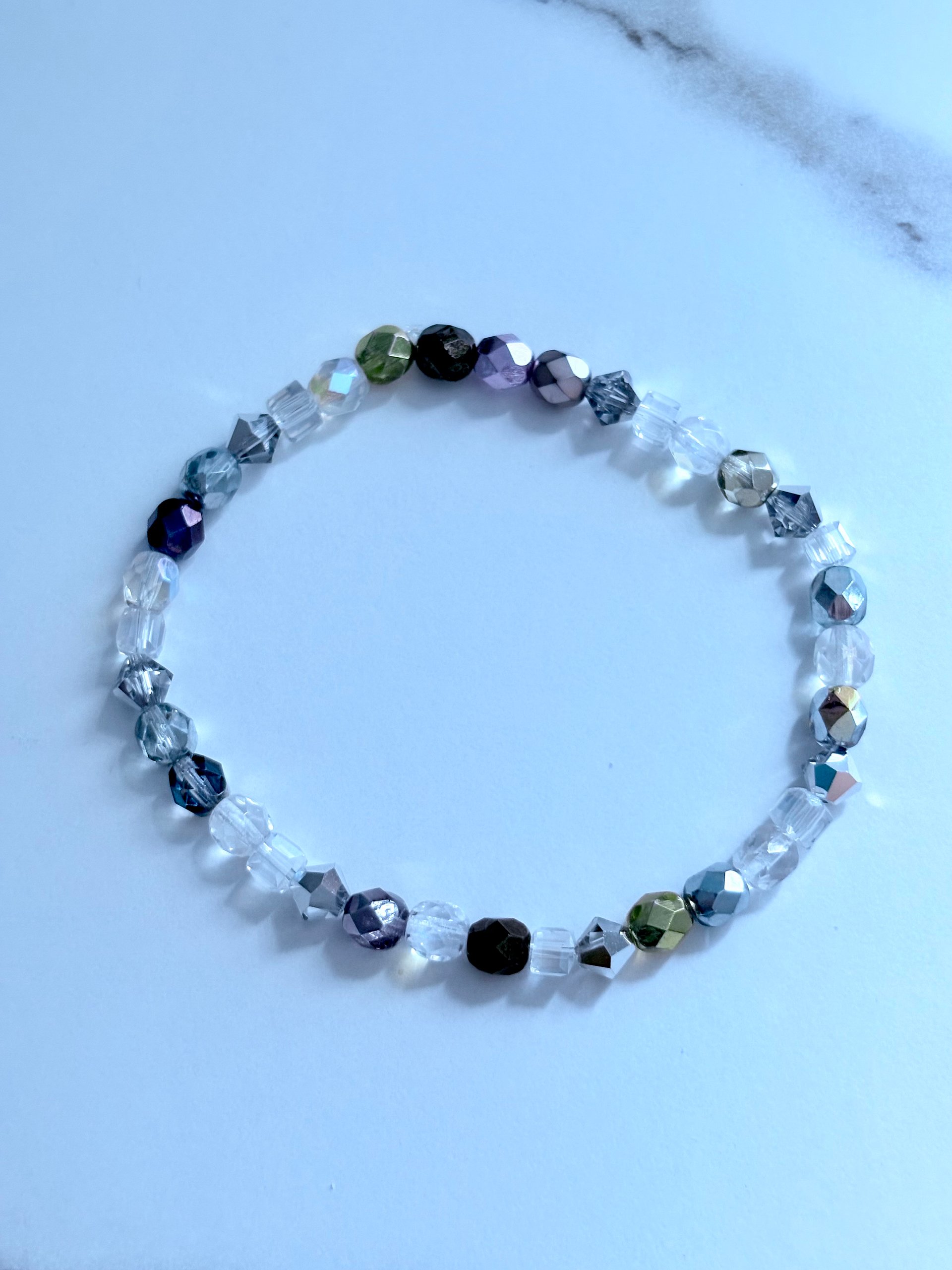 MFD-00168 | Handmade 8" Clear & Metallic Bead Stretch Bracelet | Coastal Charm Jewelry by Monique Faella Designs™ product image (1)