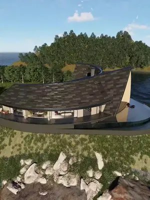 A Half Circle A Frame house that has No EQUALS! This cabin design is one of its kind worldwide with huge spaces,3 bedrooms, private gym and infinity pool. The most Viral unique hyped shape you will ever build using our Blueprints. Wana build your own? Drawings & Plans available in link : https://vironhomes-shop.fourthwall.com/products/af083