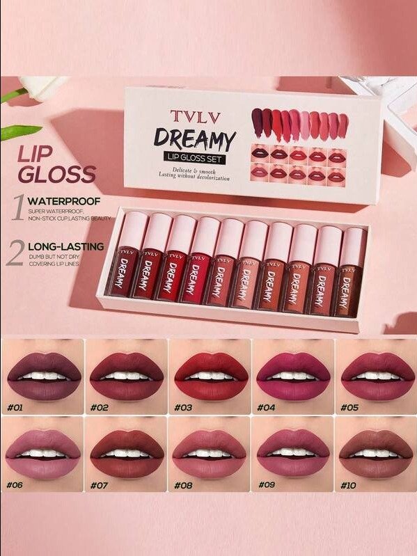 10pcs Long-Lasting Silky Matte Lipgloss Set -Create Refined Lip Looks Smooth High-Pigment Formula Liquid Lipstick Waterproof Lip Tint Lip Makeup Set Holiday Gift For Wome product image (1)