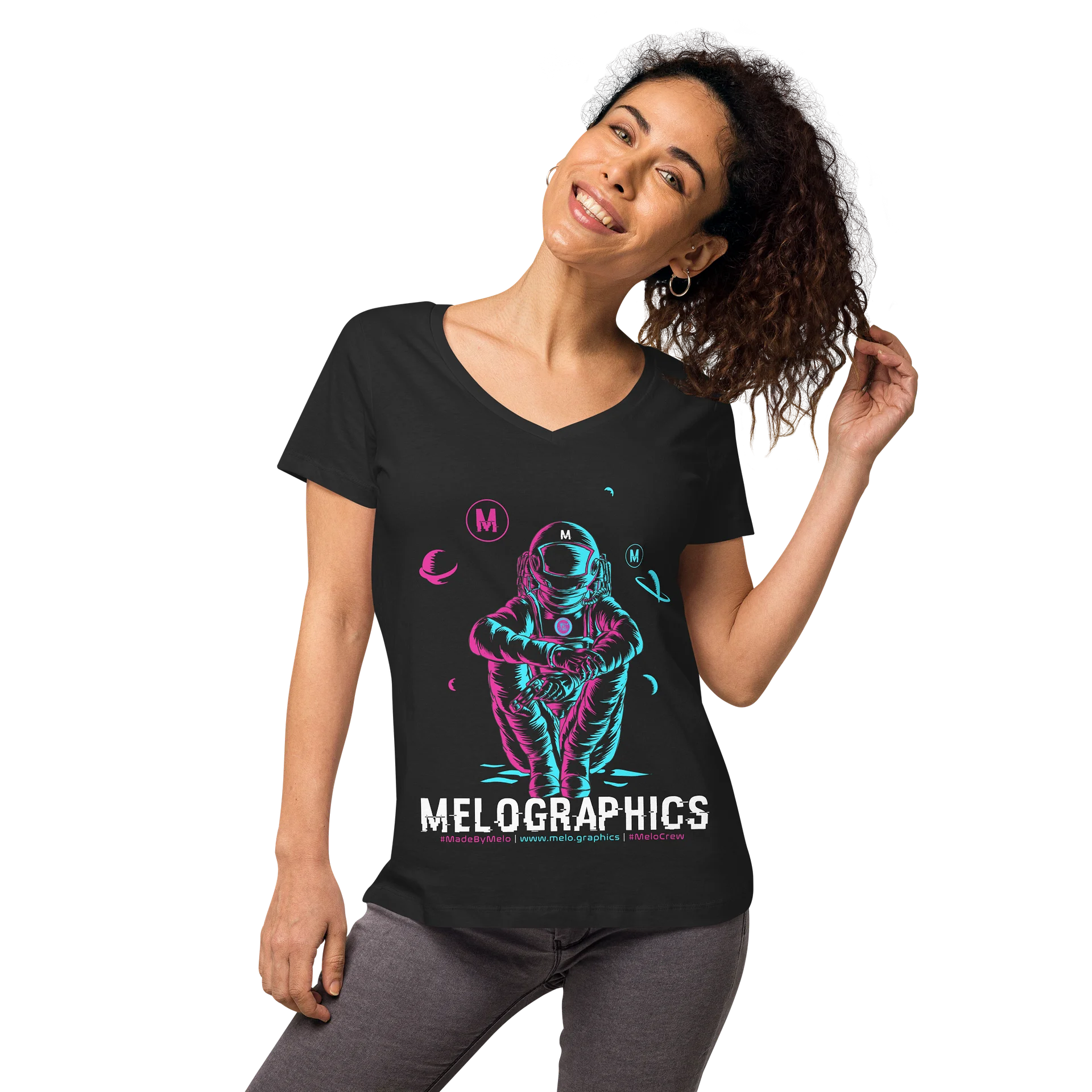 #MeloCrew Vibes: Duotone - Classic Women's V-Neck T-Shirt | #MadeByMELO product image (5)