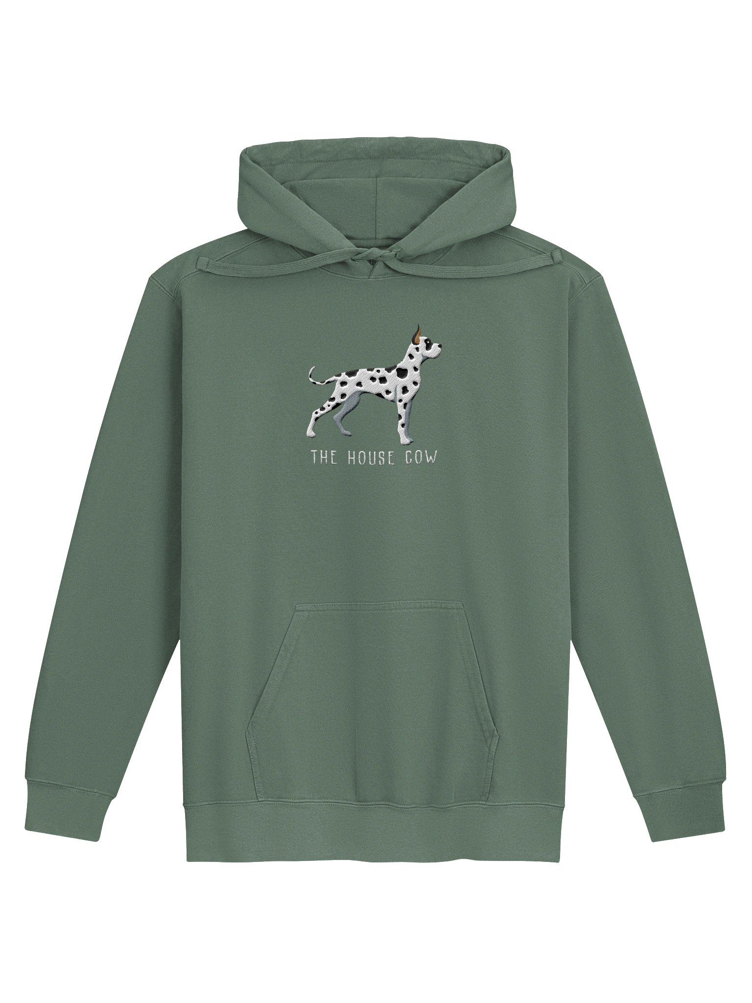 The House Cow Premium Hoodie (Embroidered) of a Great Dane(Harlequin, Cropped Ears) product image (9)