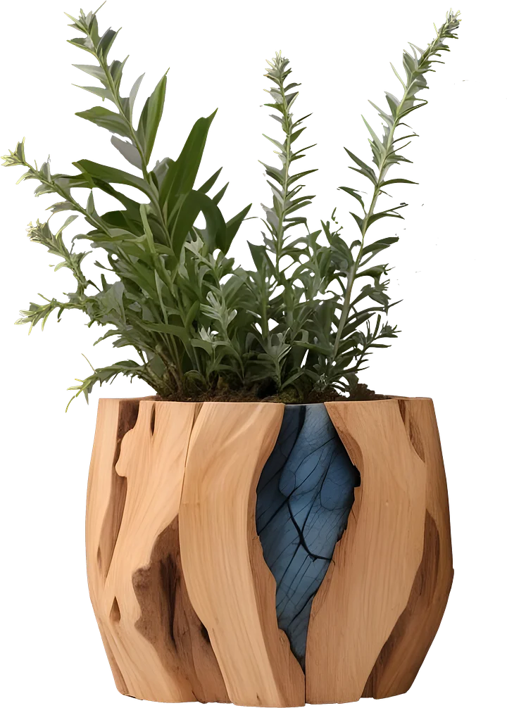 Celestial Grace – Boho Chic Wooden and Labradorite Vase PNG product image (1)