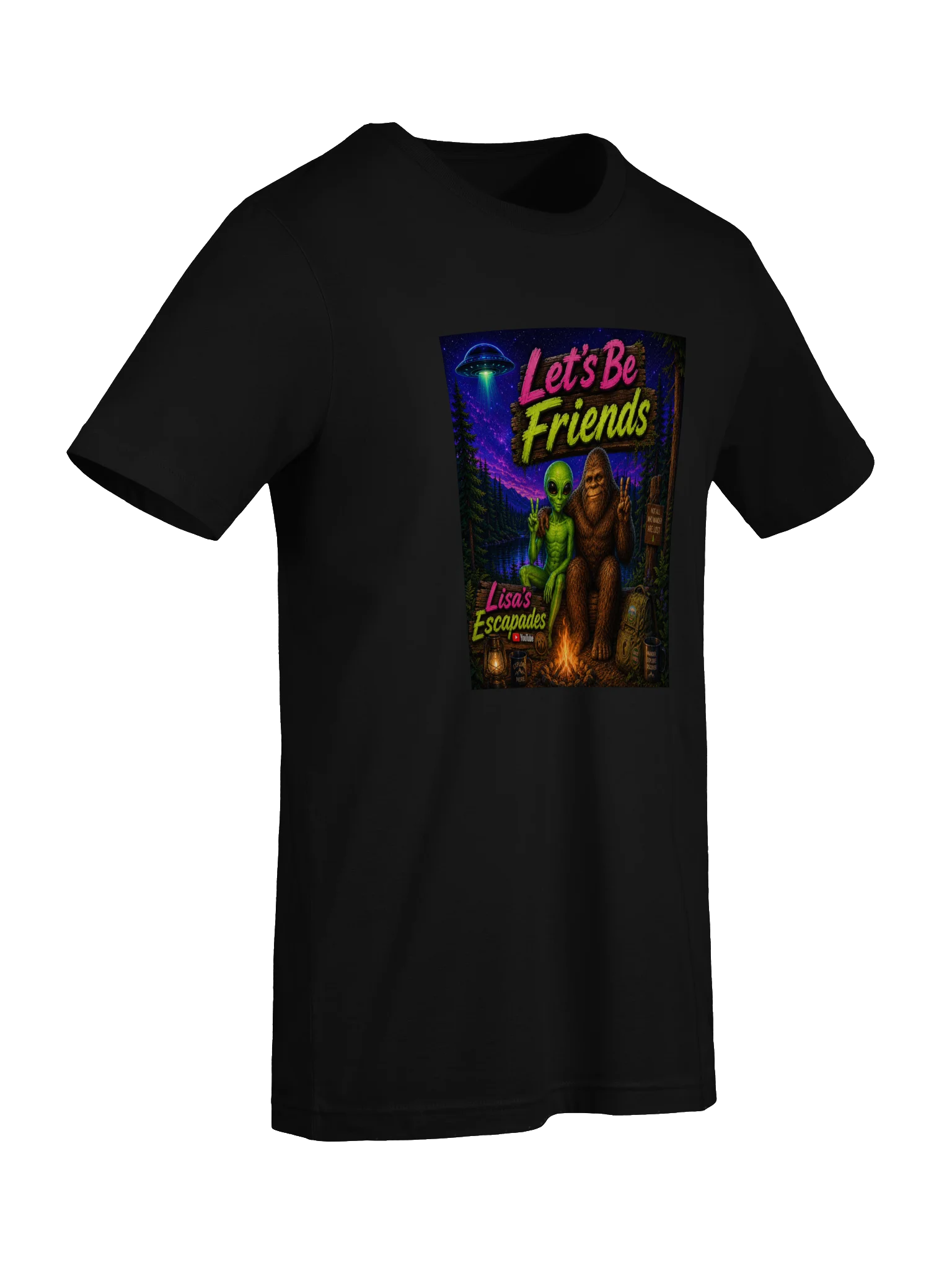 Let’s Be Friends Alien & Bigfoot Camping Tee product image (48)