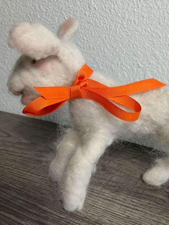 Hand-Felted Wool Lamb Sculpture - Poseable "Contented" Sheep - One-of-a-Kind Heirloom Nursery Decor Product product image (4)
