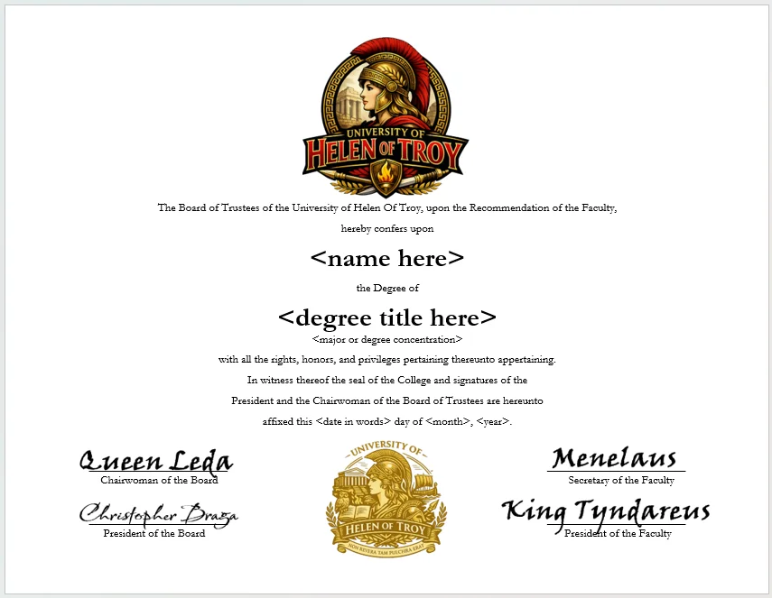University of Helen Of Troy degree parchment product image (1)