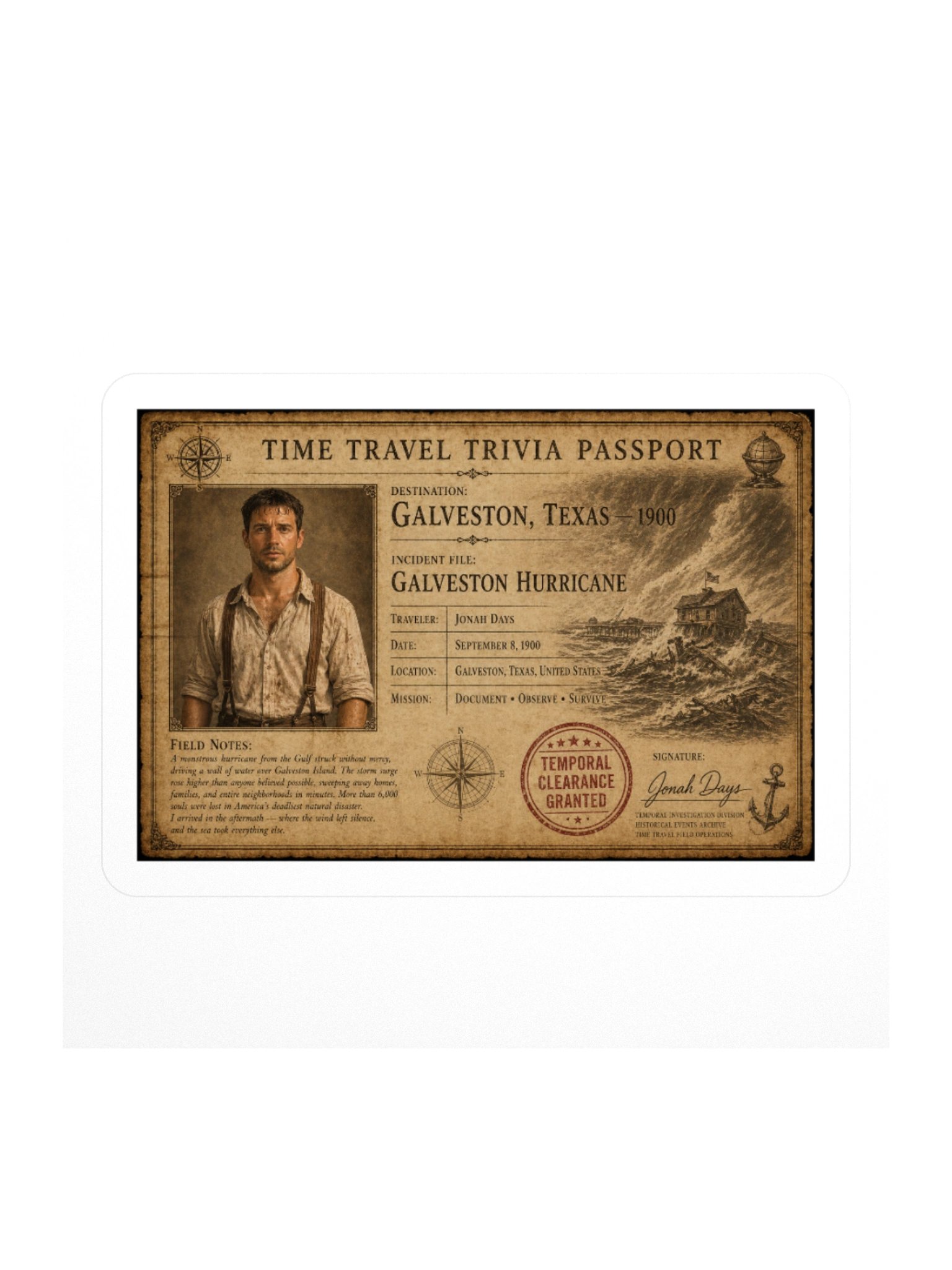Galveston Hurricane — 1900 Incident Passport Sticker product image (1)