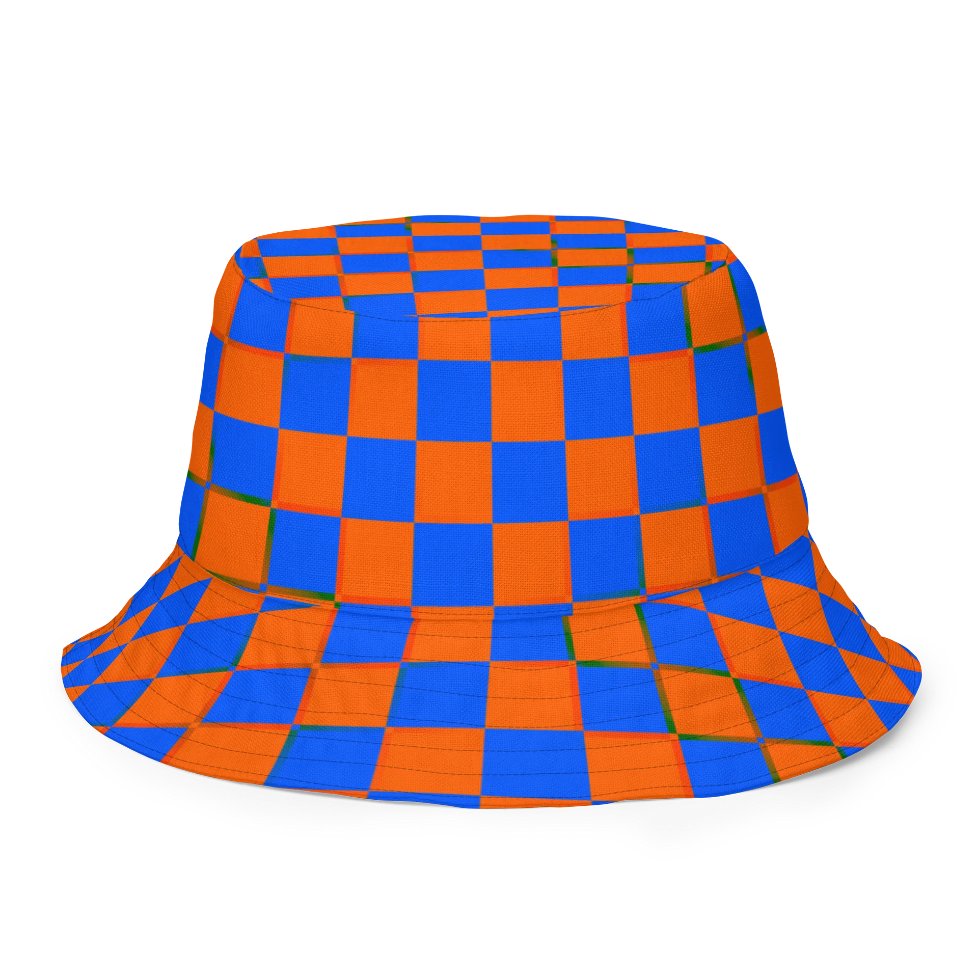 Checkers Cannabis Art Bucket Hat, Stoner Retro Rave Accessory, Pot Leaf 420 Festival Fashion, Blue Orange Black Twisted Weed Alt EDM Style product image (8)