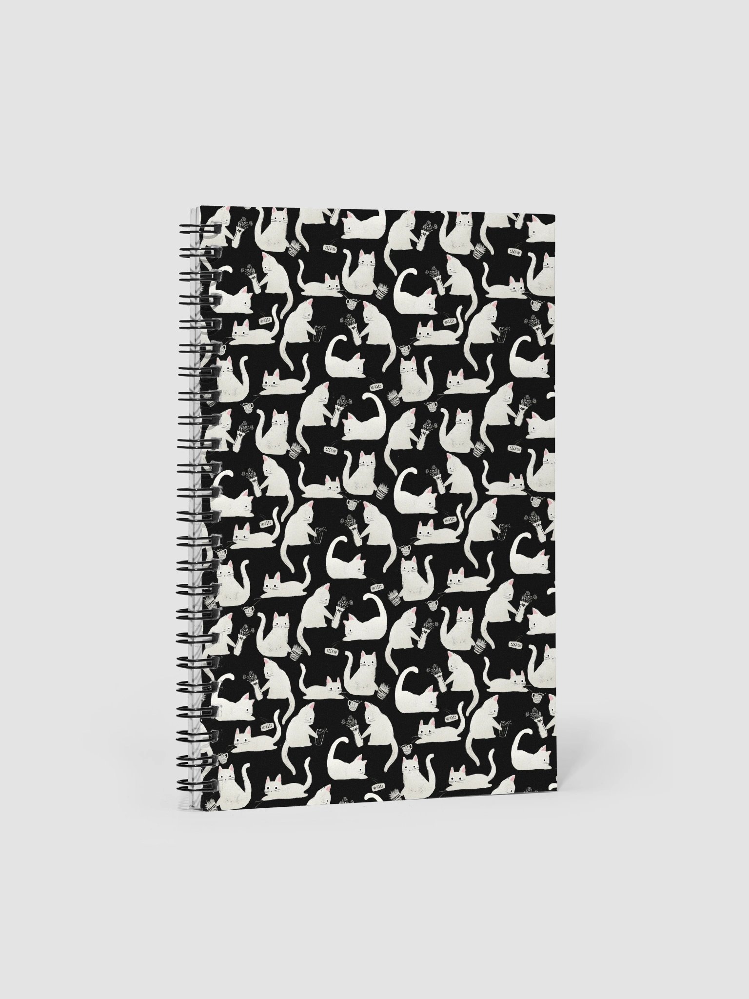 Bad Cats Knocking Stuff Over Pattern Notebook, Black product image (1)