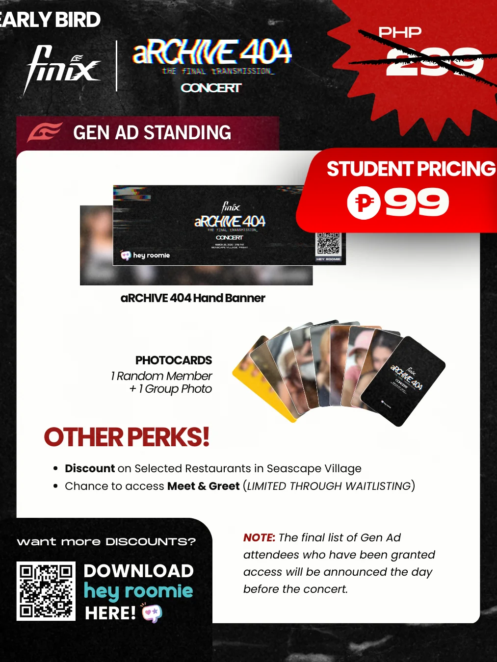 LIMITED FREE GEN AD TICKET aRCHIVE 404 Concert Packages product image (3)