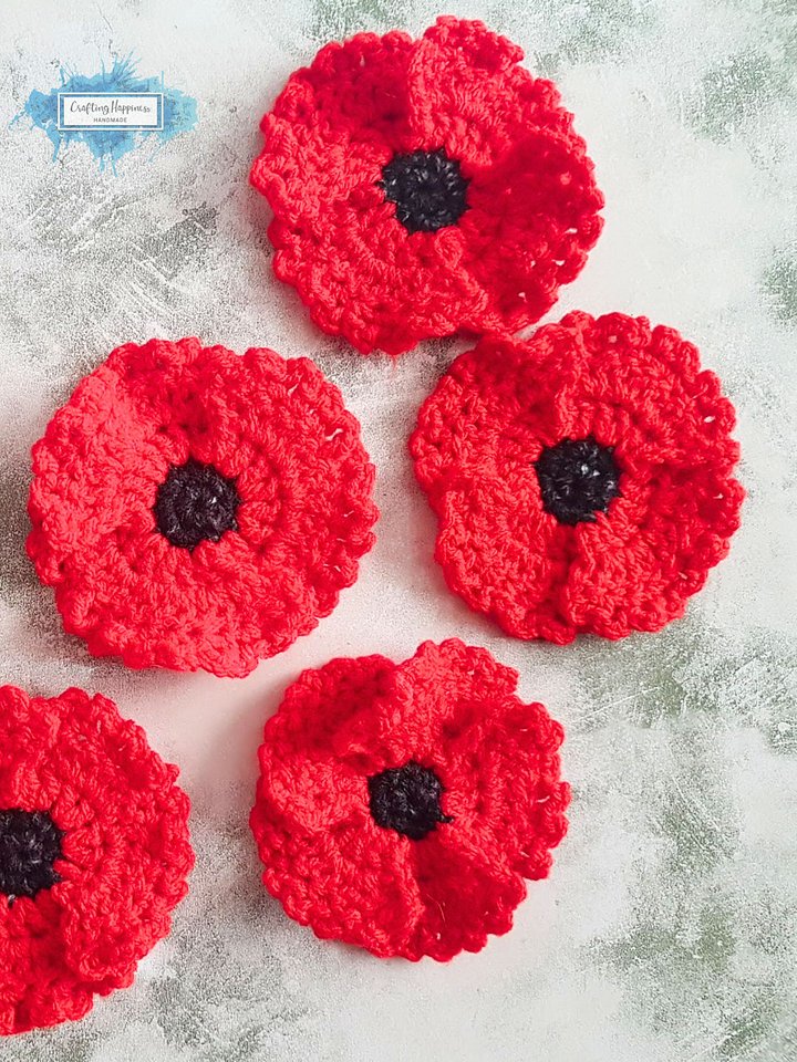 Red Poppy Flower Applique Crochet Pattern, US Terms (PDF Pattern) product image (1)