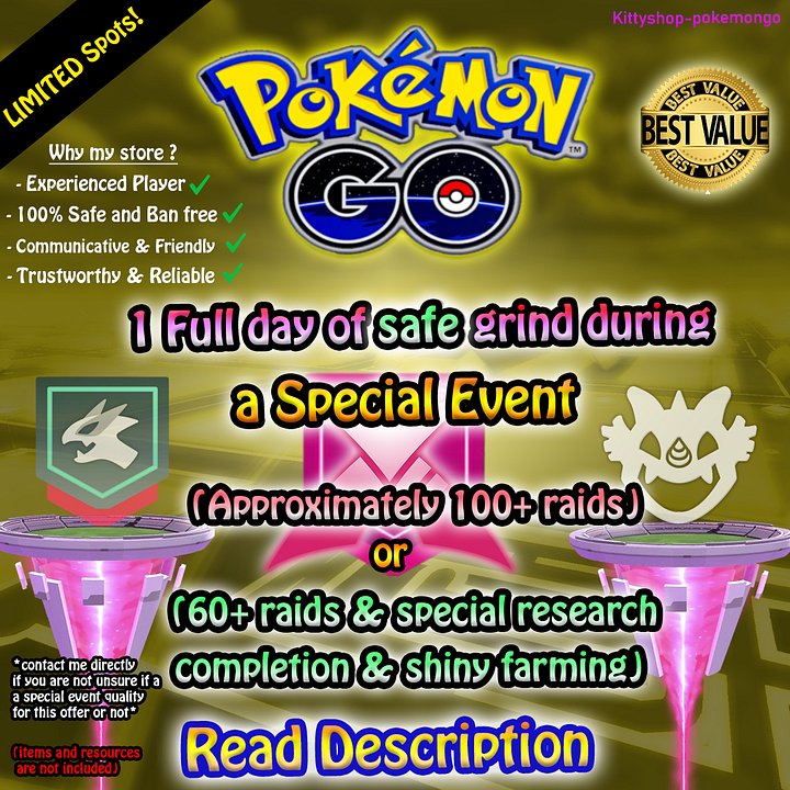 🟢1 full day of SAFE customized grinding during special events (100+ raids or 60+ raids + Special Researches Completion or Gigantamax raids ect.) product image (1)
