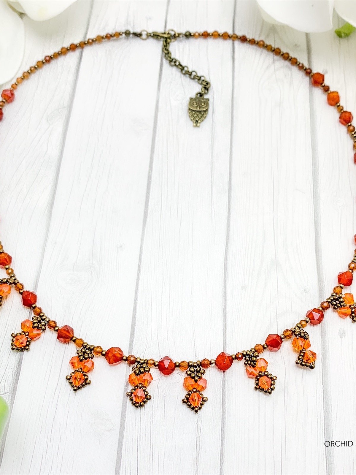 Autumn Woods Carnelian and Garnet Beaded Necklace - Orange/Brass product image (2)