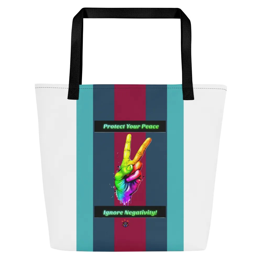 Turquoise, Burgundy, Green Stipred Protect Your Peace Tote Bag with Pocket product image (2)