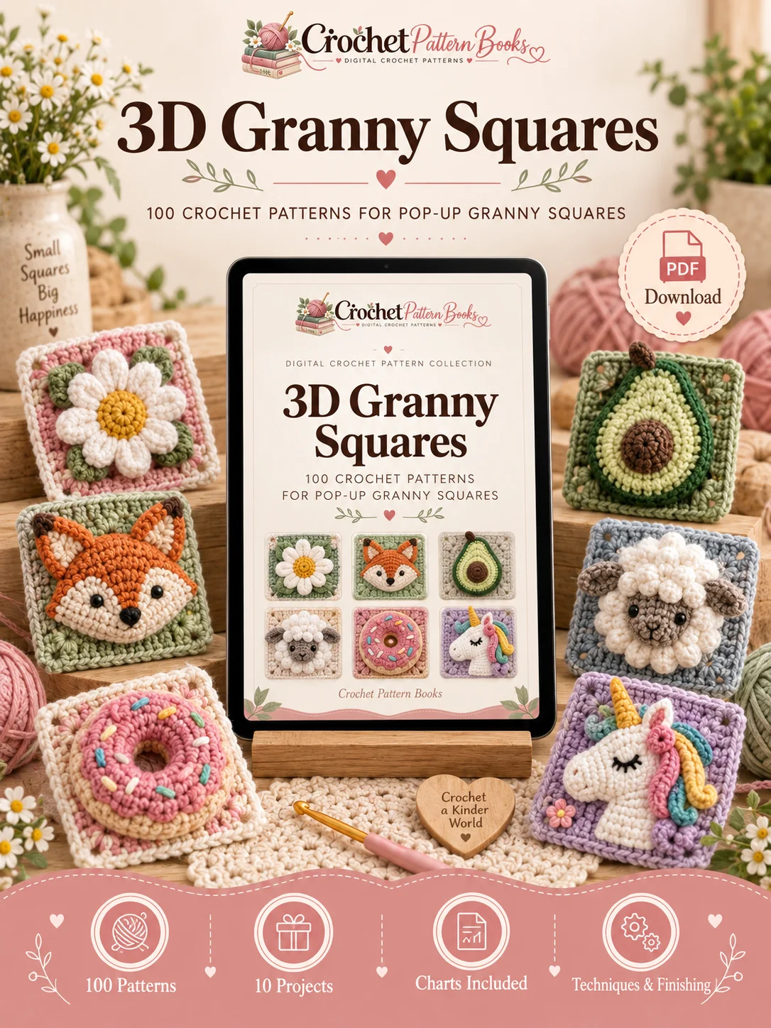 3D Granny Squares 100 Pop Up Crochet Patterns with 10 Projects PDF Ebook product image (1)