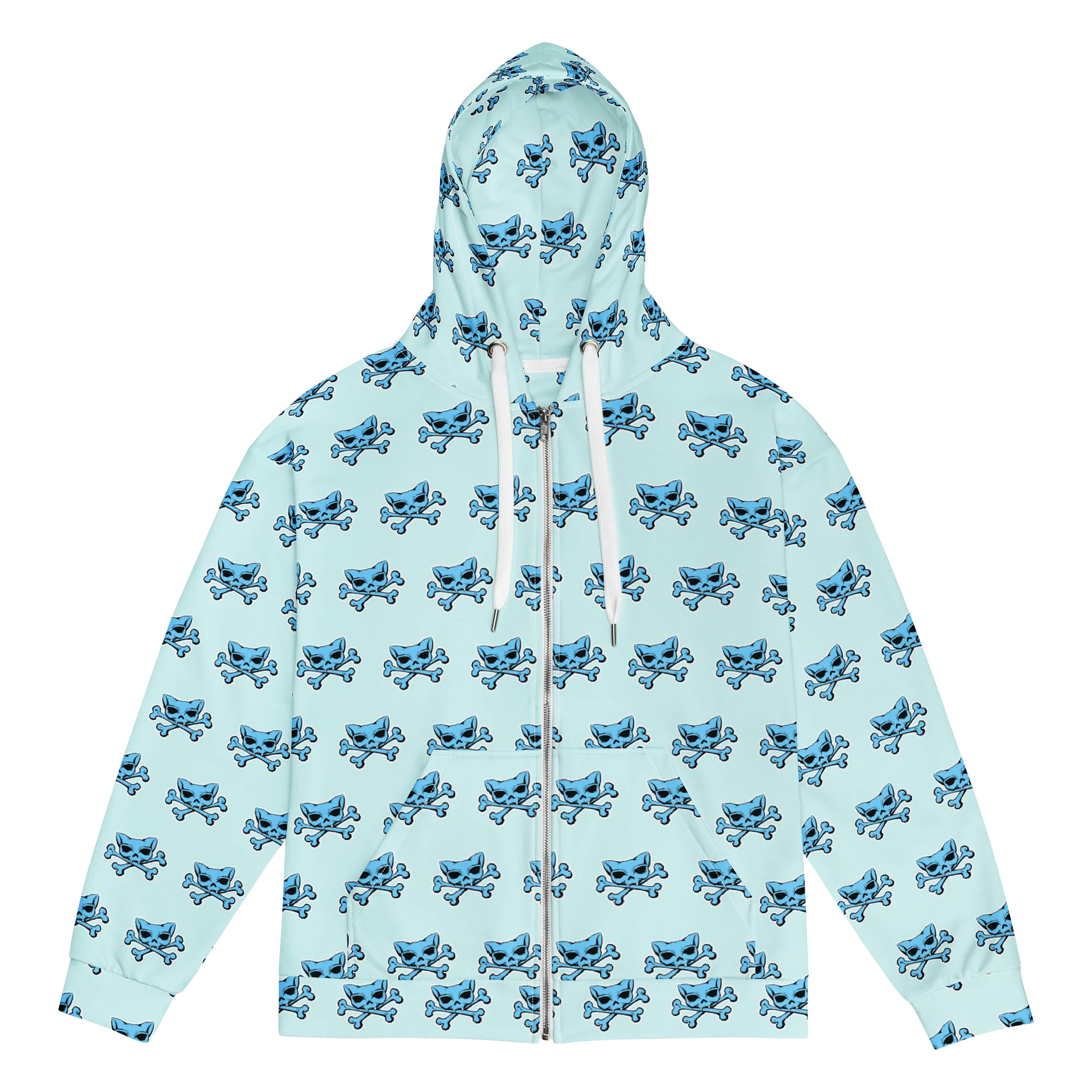 (Light Mode) Blue Kat Skull Zip Hoodie product image (1)