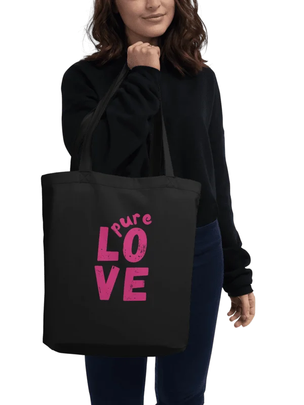 Pure pink LOVE on black organic Tote Bag product image (1)