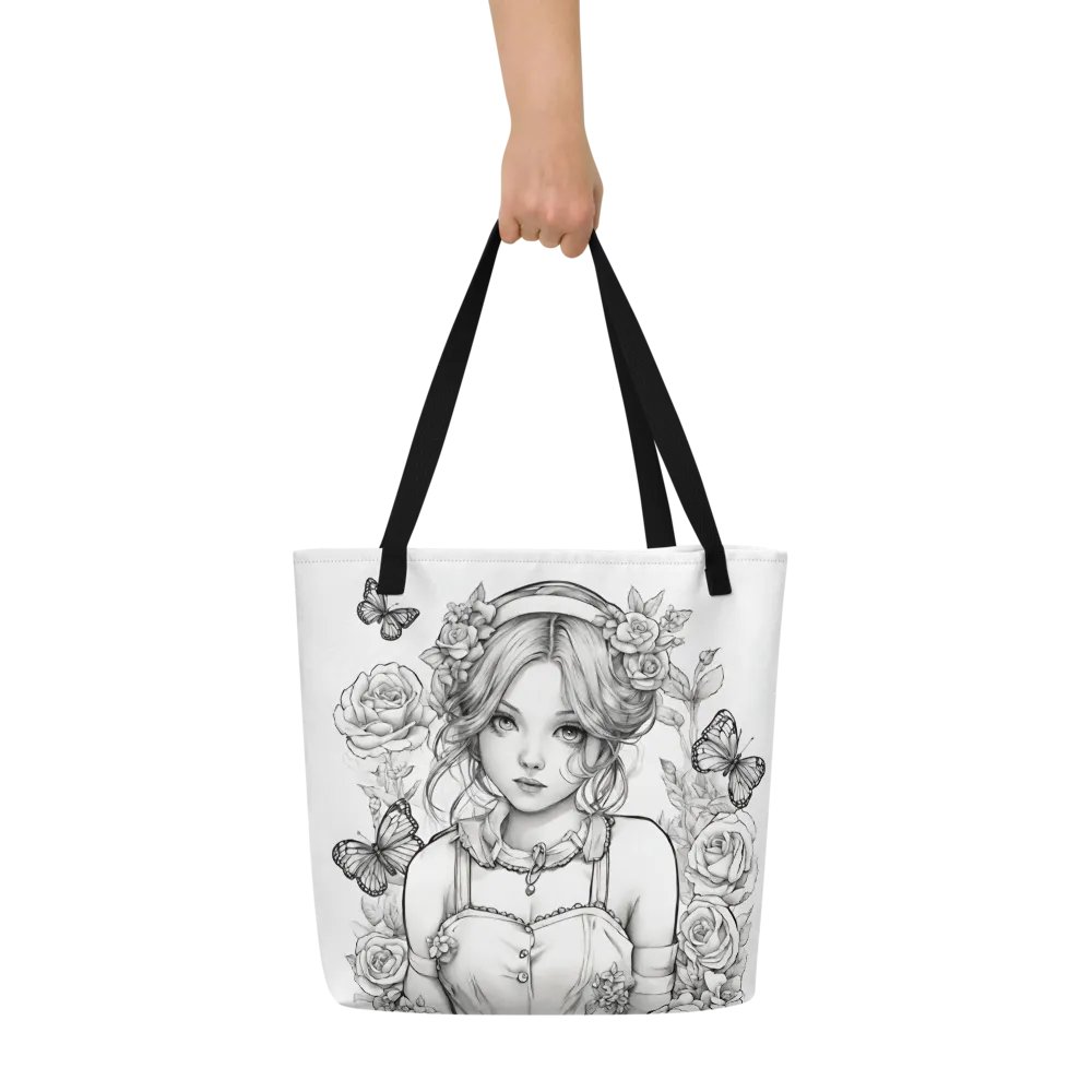 Monochrome Girl, Roses and Butterflies Design Tote Bag product image (3)