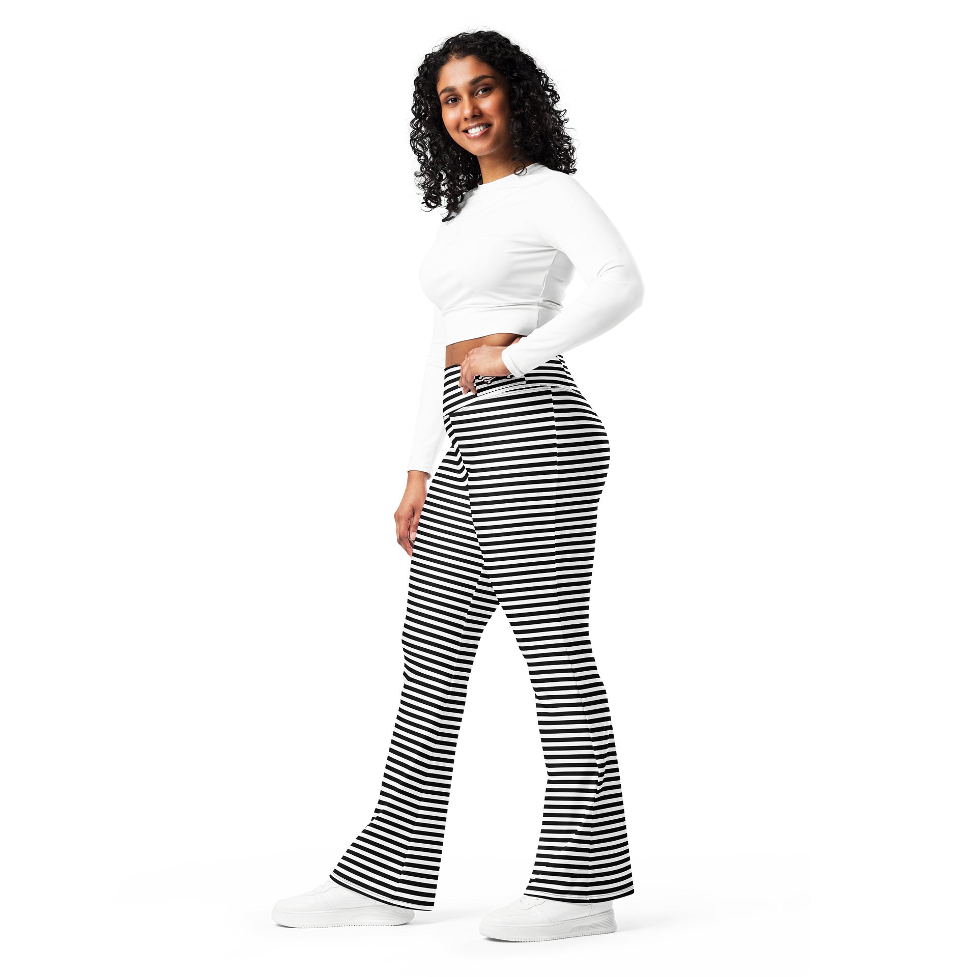 White and Blaque Stripped Kat Skull Flares product image (11)