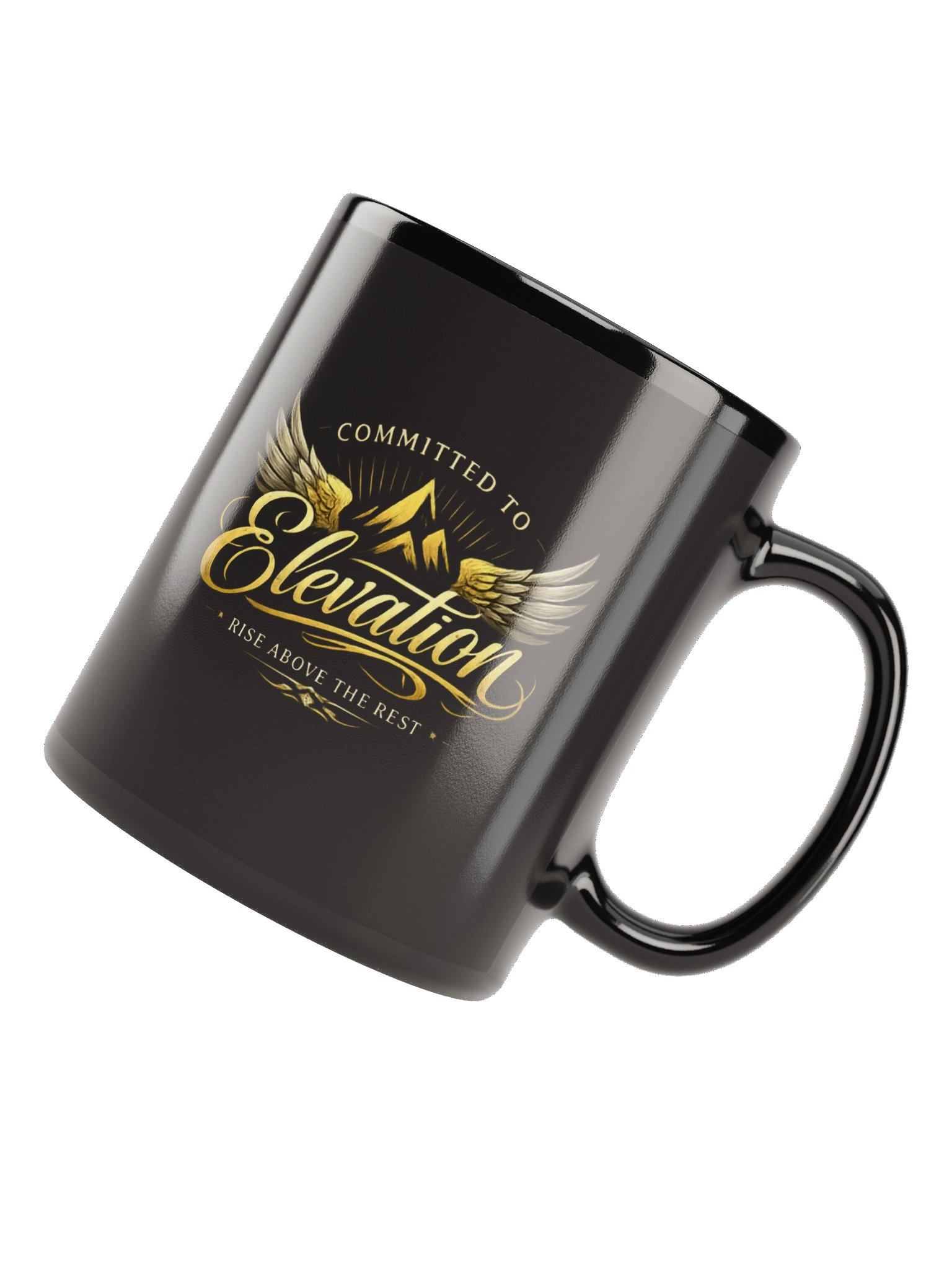 Committed To Elevation — Black Glossy Mug (Rise Above The Rest) product image (7)