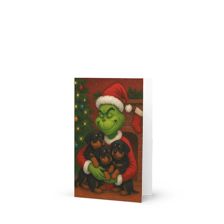 Grinch & Rottweiler puppies Festive Greeting Card product image (1)