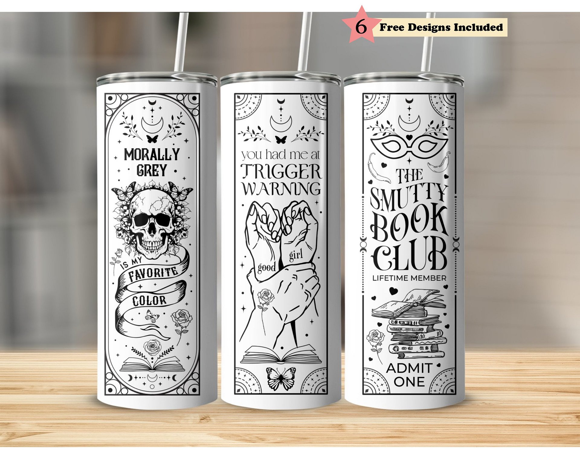 Smutty Bookish Dark Romance Reader SVG PNG, 20oz Skinny Tumbler Wrap, Witchy Tarot Seamless Full Wrap Sublimation Design, Digital Download product image (1)