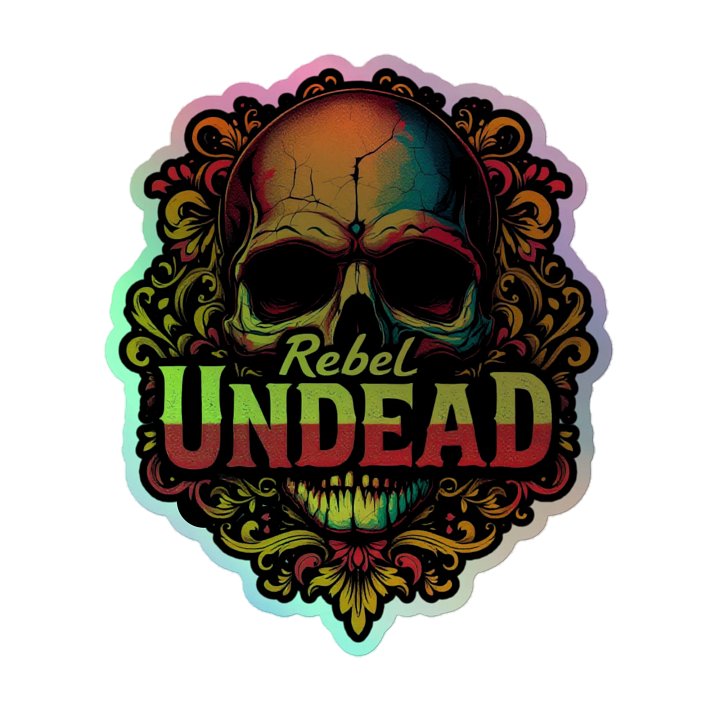 Rebel Undead Aztec Skull Holographic Sticker product image (2)