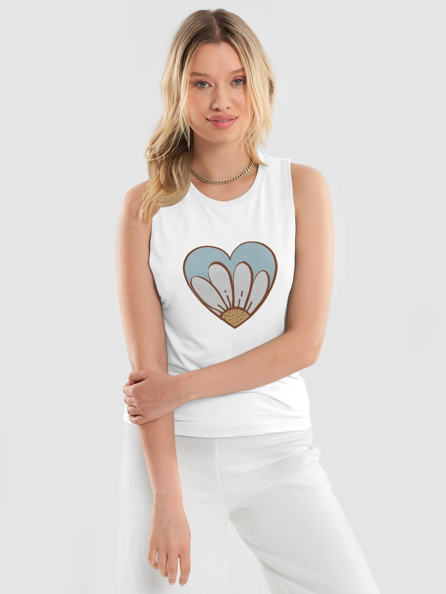 Heart Bloom Muscle Tank | Retro 70s Floral Heart Women's Tank Top product image (3)