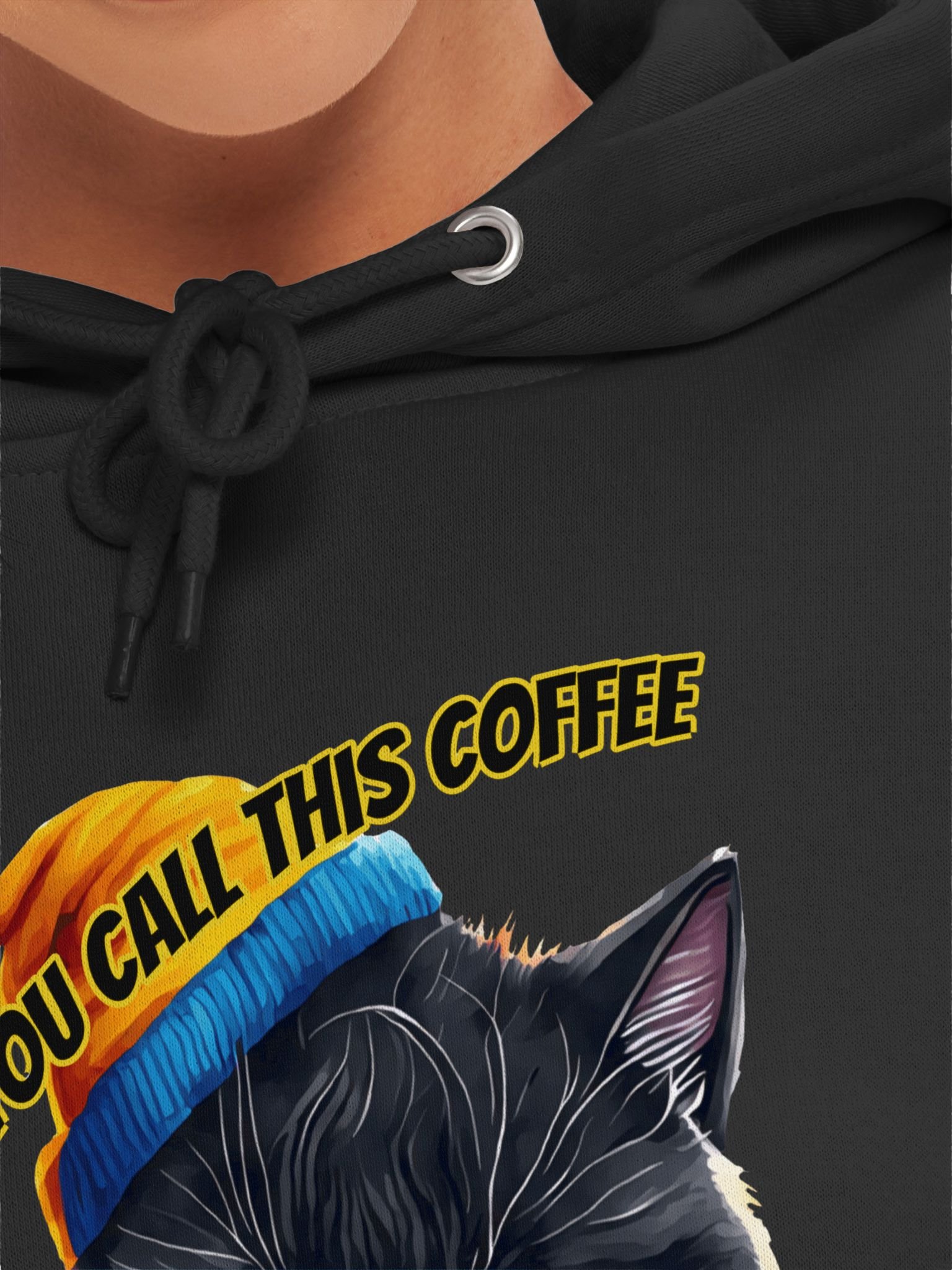 Expressive Eyes Cat Beanie Hoodie Mad Cat You Call This Coffee product image (25)