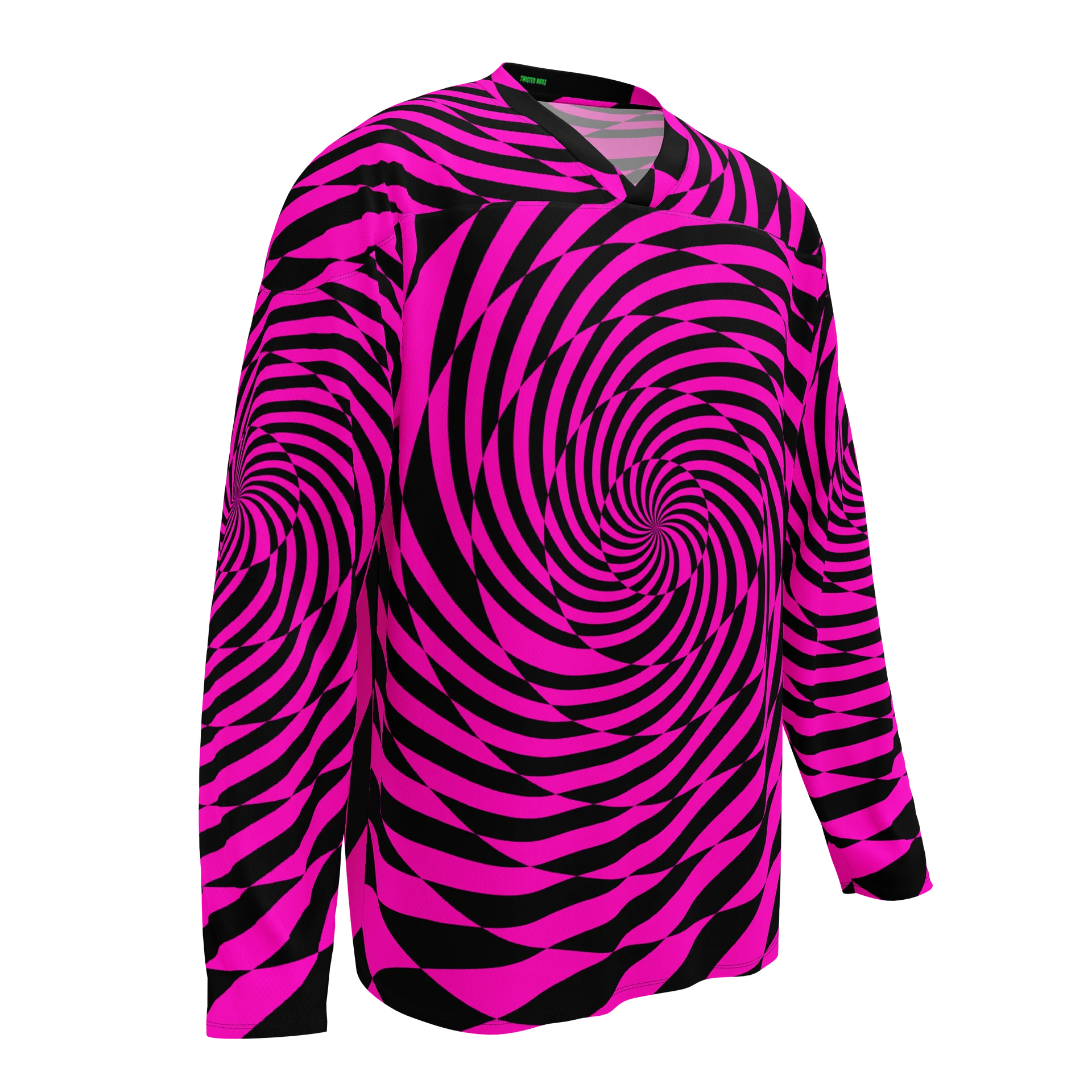 Psychedelic Spirals Rave Hockey Jersey, Trippy Festival EDM Shirt, Retro Checkers Swirl Y2K Fashion, Neon Pink Techno Dance Party Clothes product image (2)