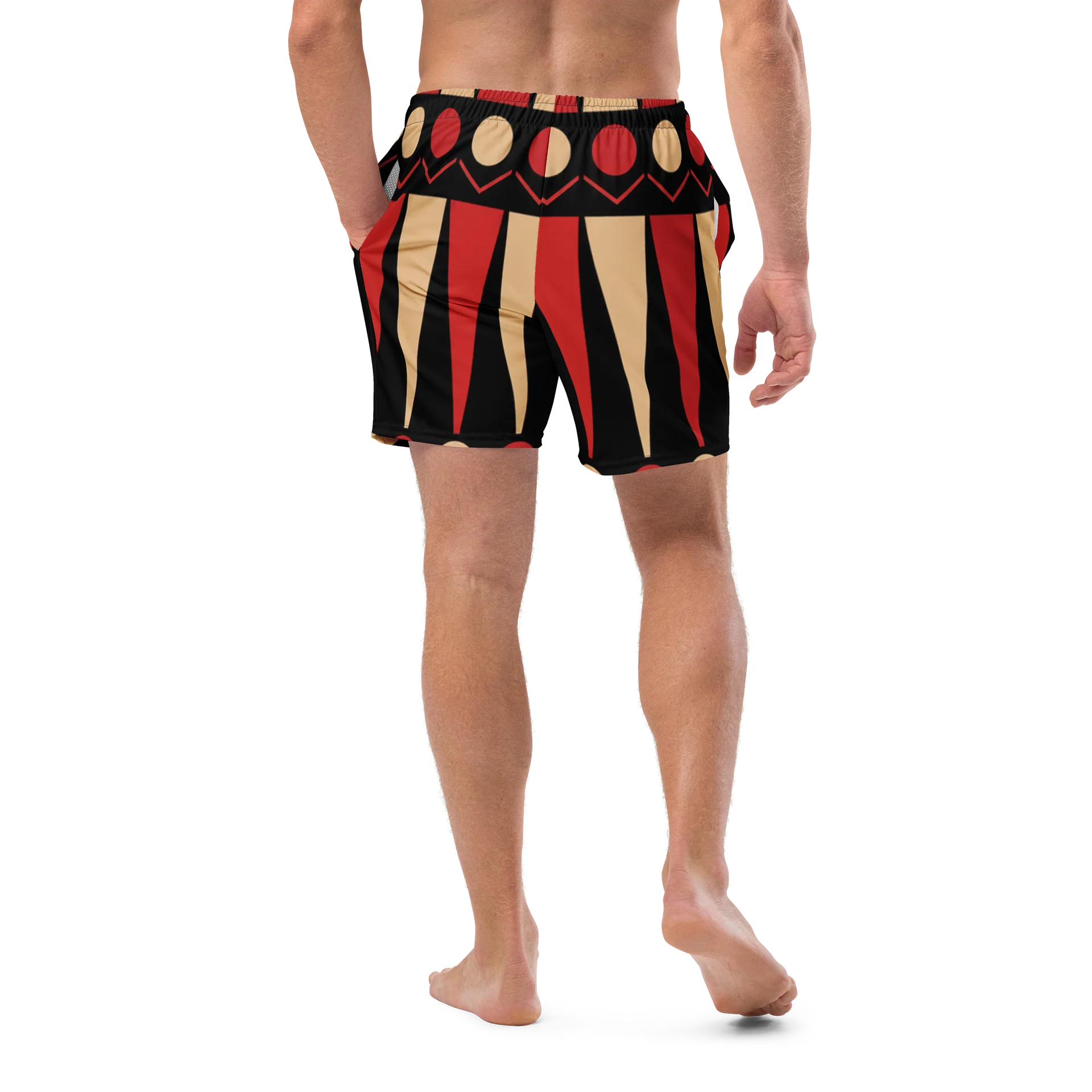 Geometric Red & Beige Pattern Swim Trunks product image (10)