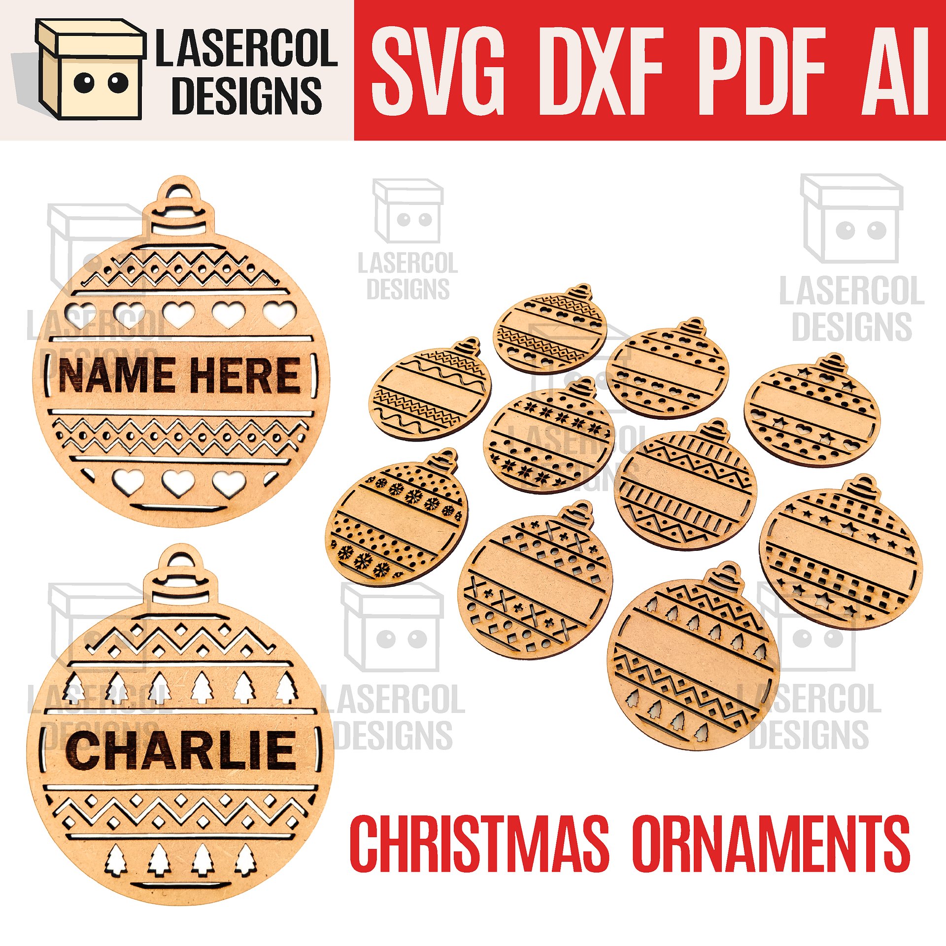 Christmas Ornaments (Ready to Personalize) - Laser Cut Files product image (1)