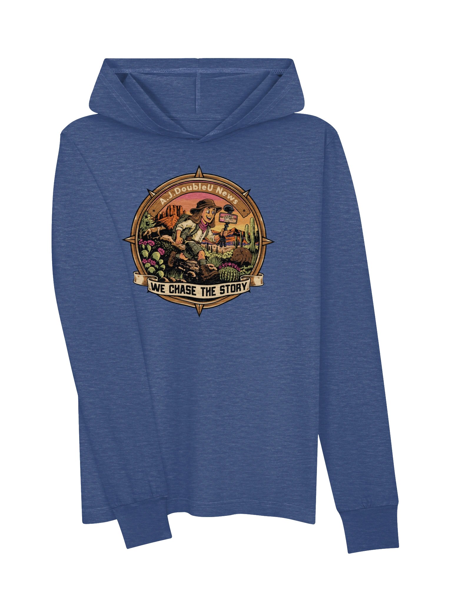 BLUE Long Sleeve T-Shirt With Hoodie - A.J. DoubleU News Desert Story Tee product image (3)