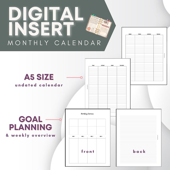 Undated Monthly Calendar | A5 size product image (1)