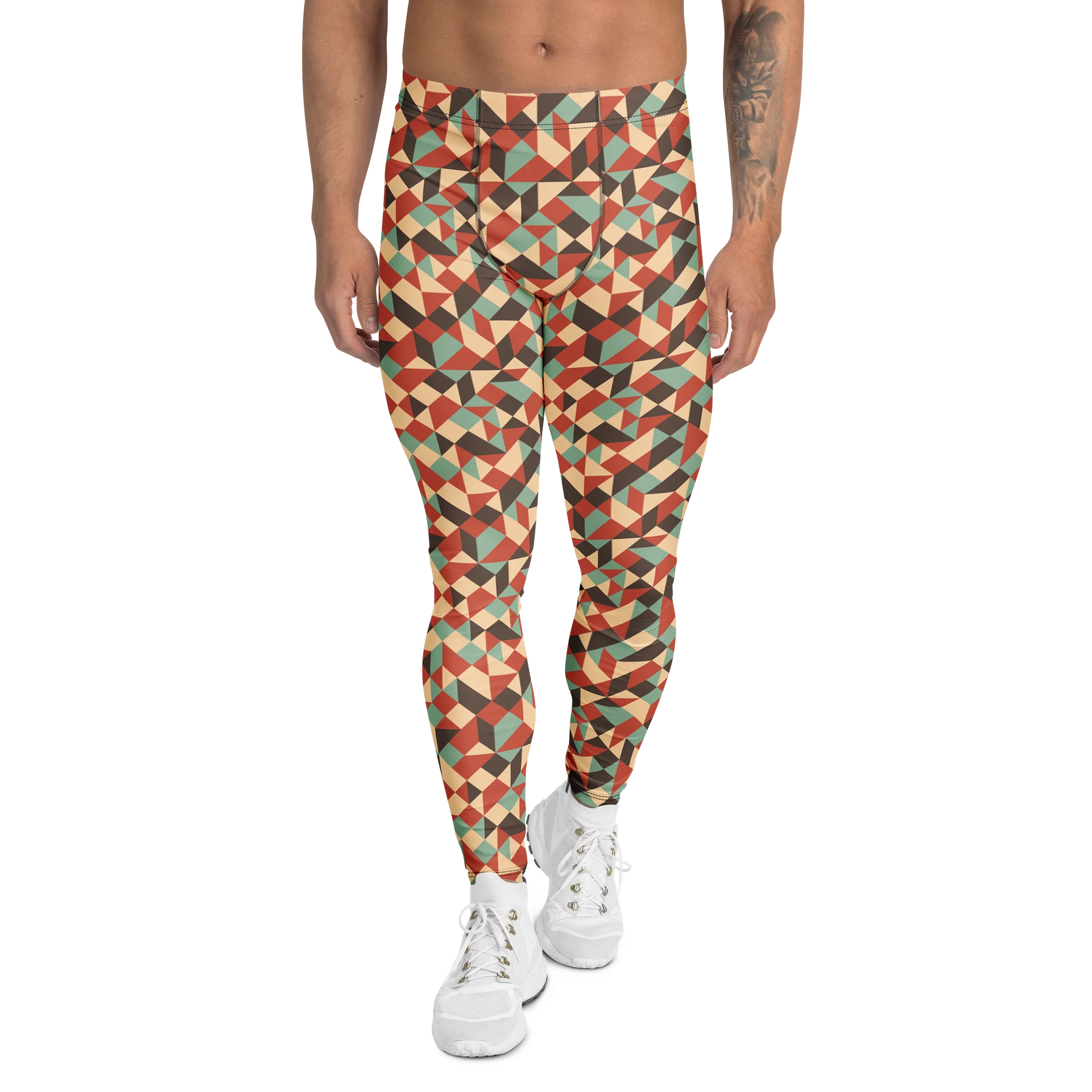 Geometric Mosaic Triangles Print Men's Leggings product image (1)