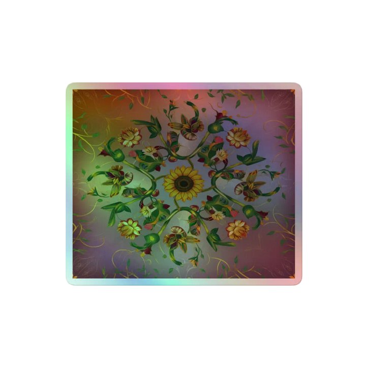 Exclusive Holographic Sunflower Mandala Sticker | Kiss-Cut Vinyl | Perfect for Laptops, Cars & More product image (2)
