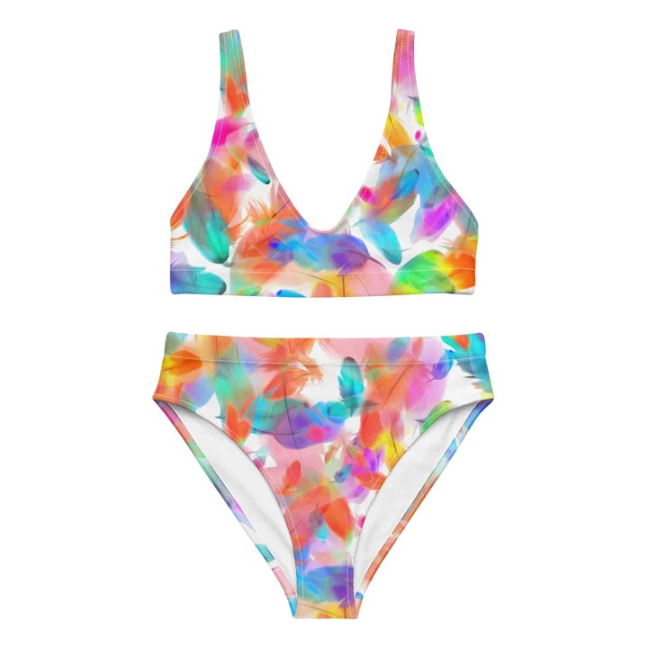 Colorful Feather Pattern Design High Waisted Bikini - v1 product image (2)