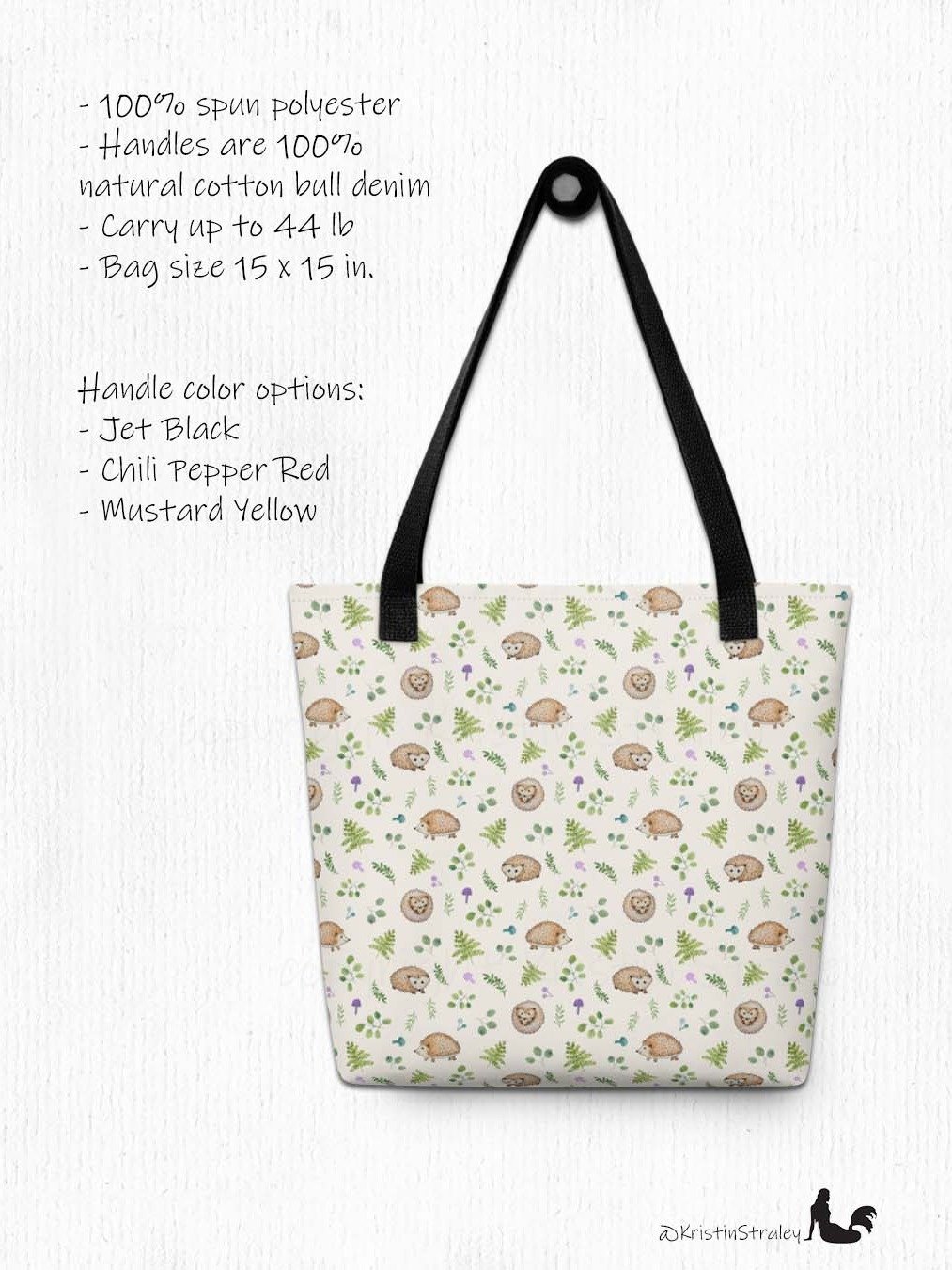 Hedgehogs with Ferns and Mushrooms on Ivory Tote Bag product image (3)