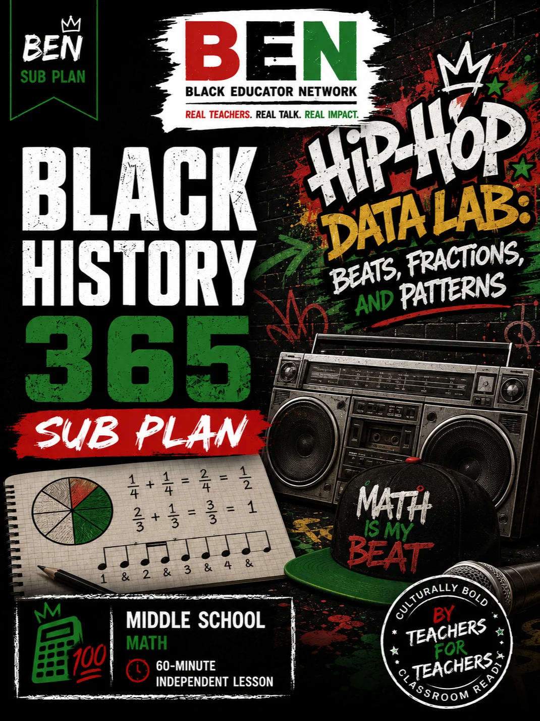 Black History 365 Sub Plan: Hip Hop Data Lab: Beats, Fractions, and Patterns| Middle School Math| 60-Minute Lesson product image (1)