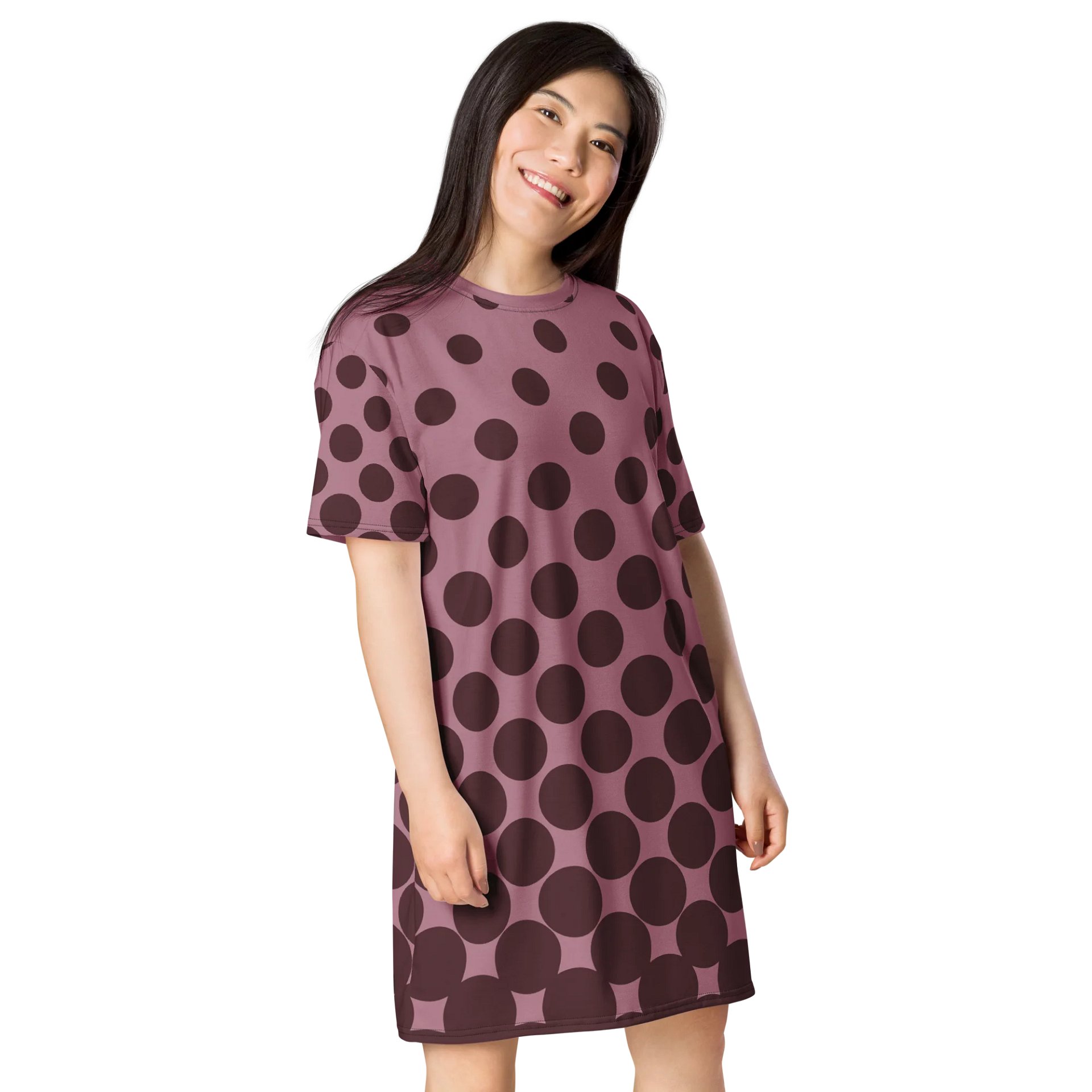 Trendy Oversized T-Shirt Dress with Exclusive Purple Polka Dot Design - TDSMUSIC.com product image (4)
