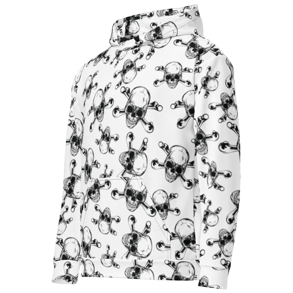 Skull & Bones - White - All-Over Print Recycled Unisex Hoodie product image (1)