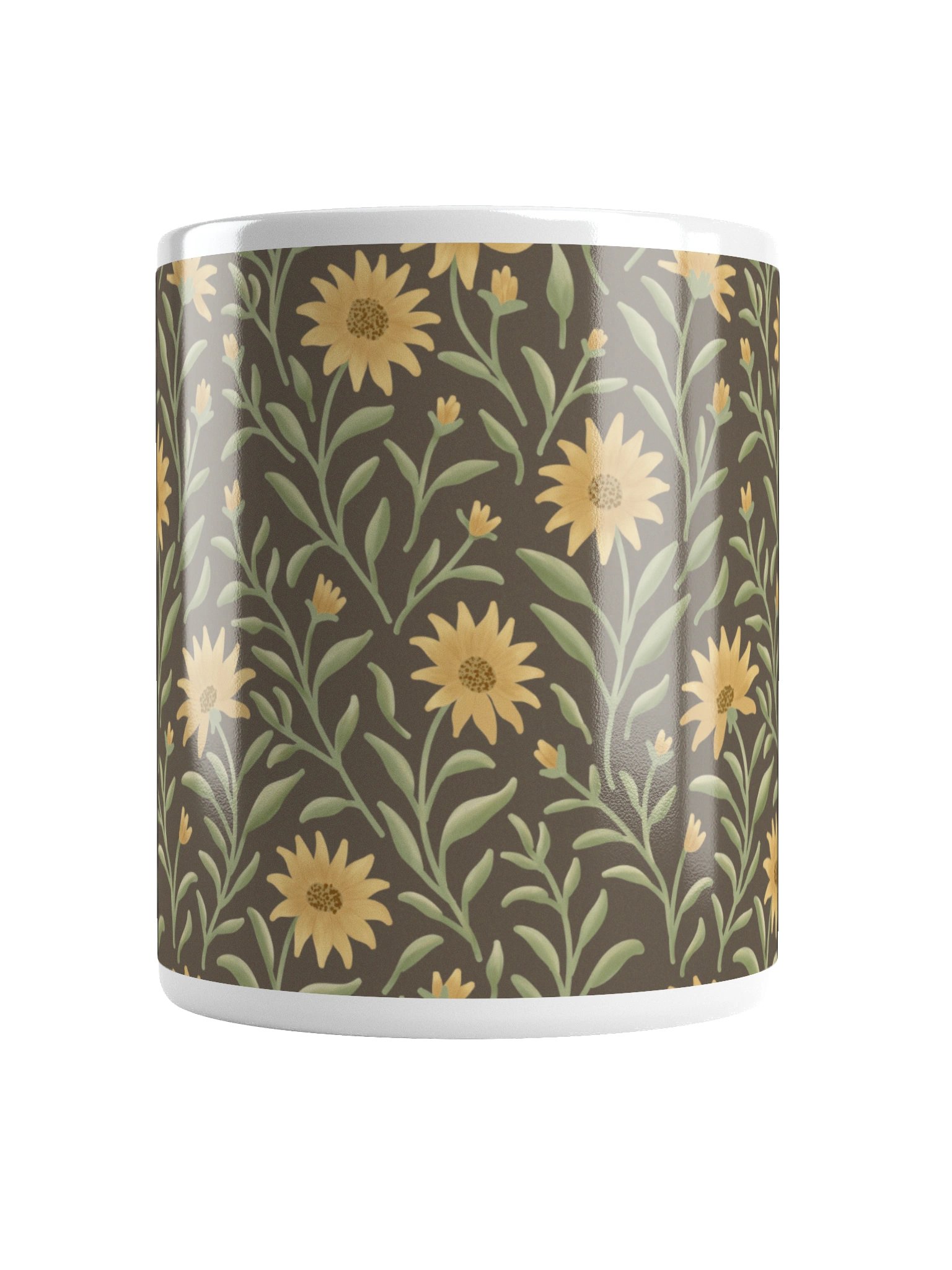 Golden field white glossy mug. Elegant floral botanical design on dark background product image (6)
