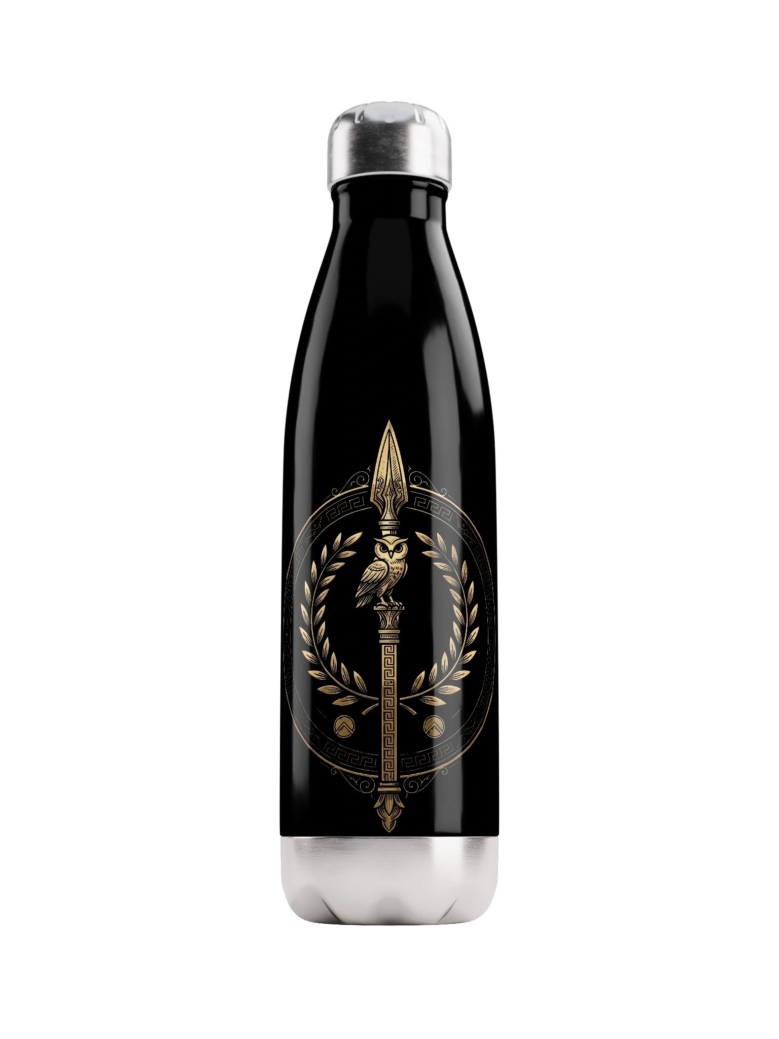 Athena Owl Stainless Steel Water Bottle – Greek Mythology Spear & Laurel Design product image (3)