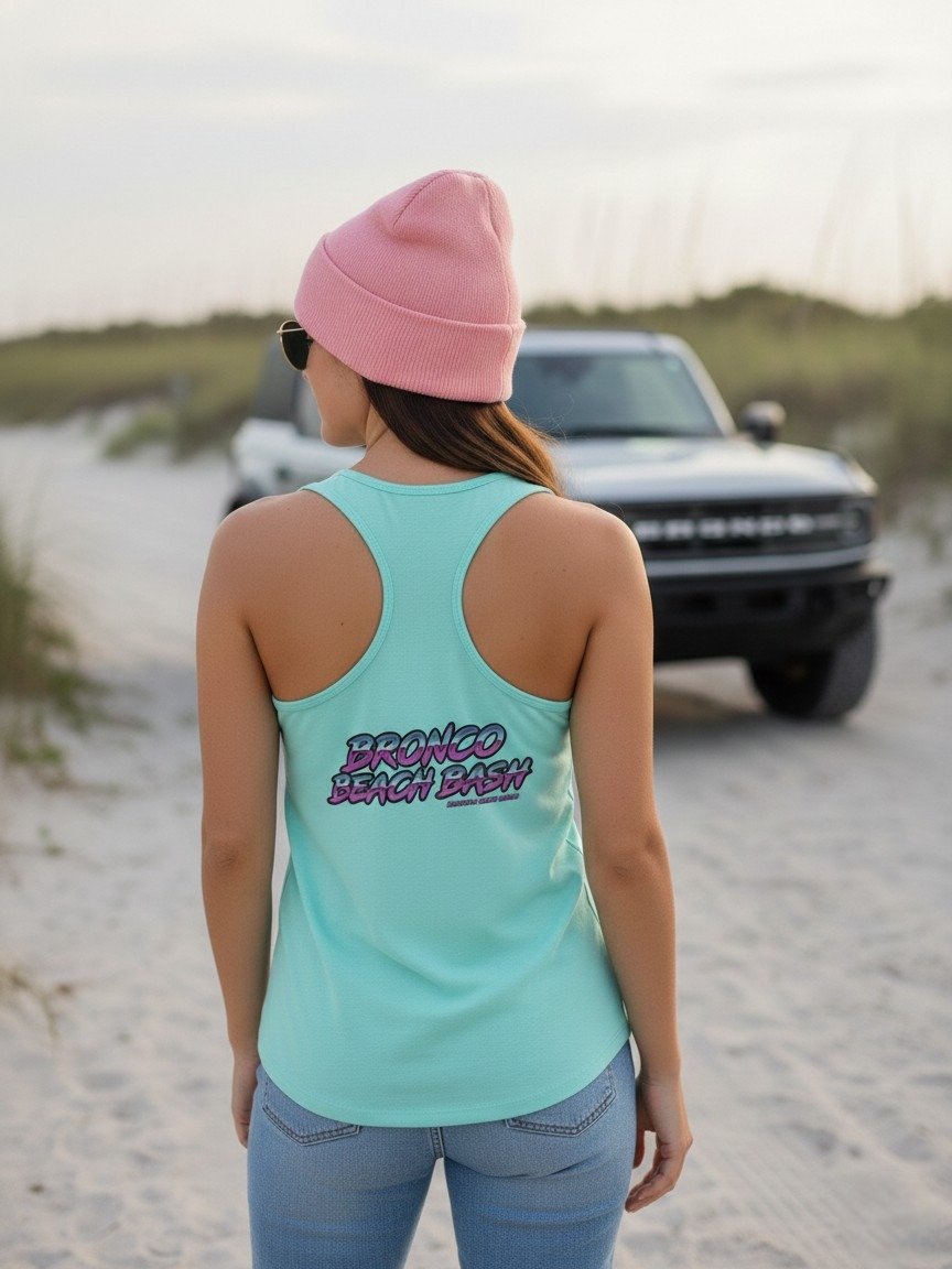 2026 Bronco Beach Bash OBX / Destination Bigfoot Bronco Collab | Next Level Women's Racerback Tank Top (Multi Color Options) product image (2)
