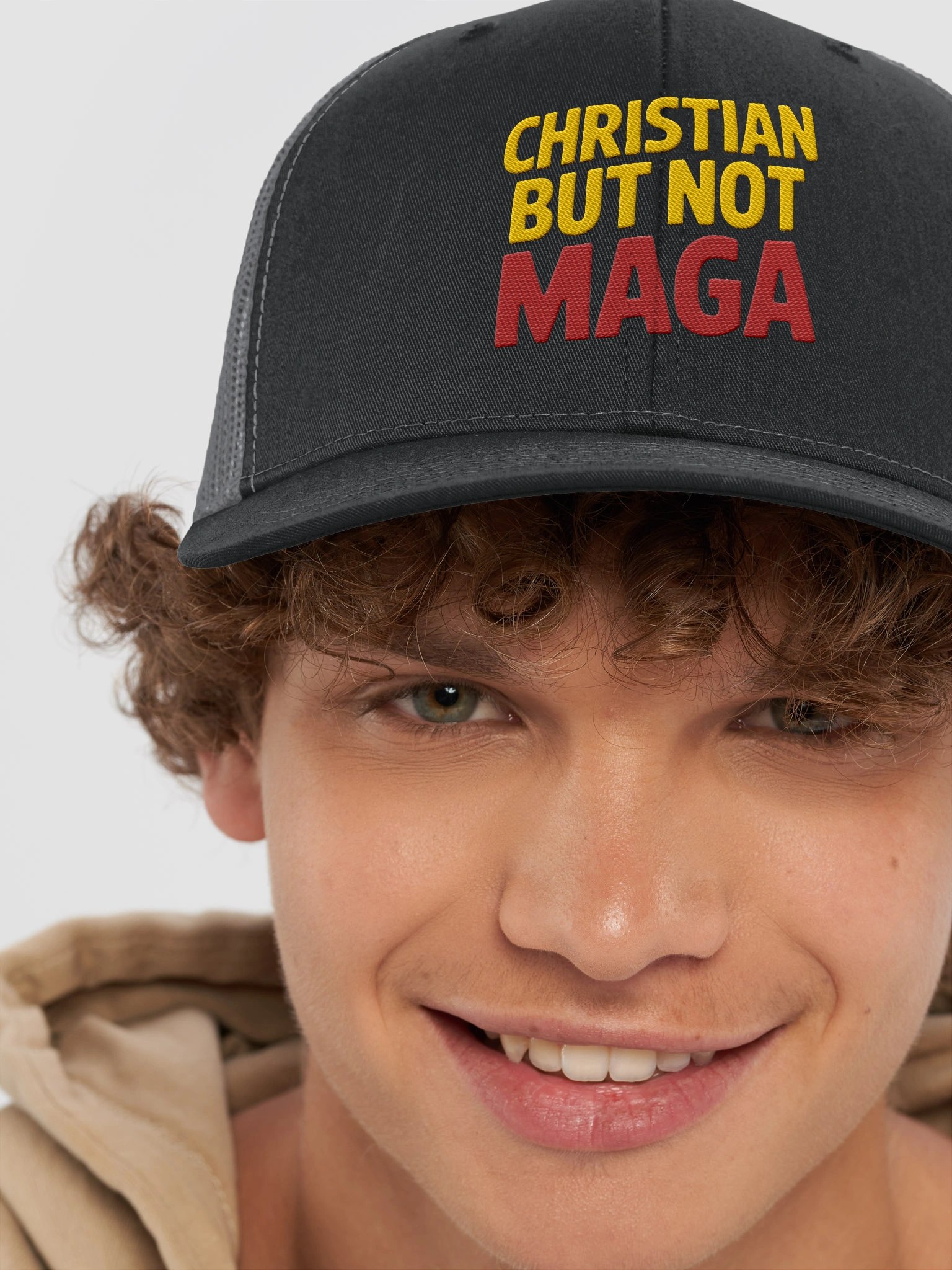 Christian But Not MAGA Premium Embroidered Richardson Trucker Hat product image (56)